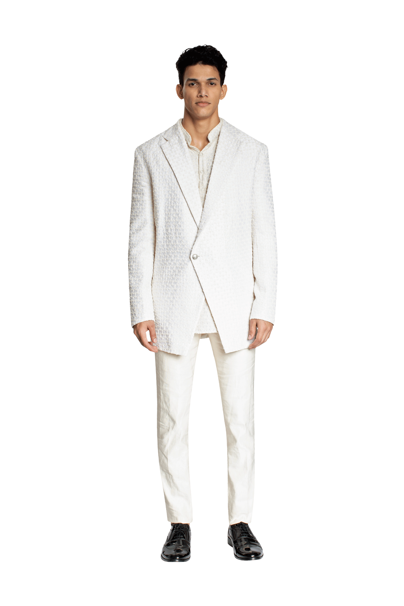  PLANT BEADED OVERLAP LAPEL VANILLA JACKET 