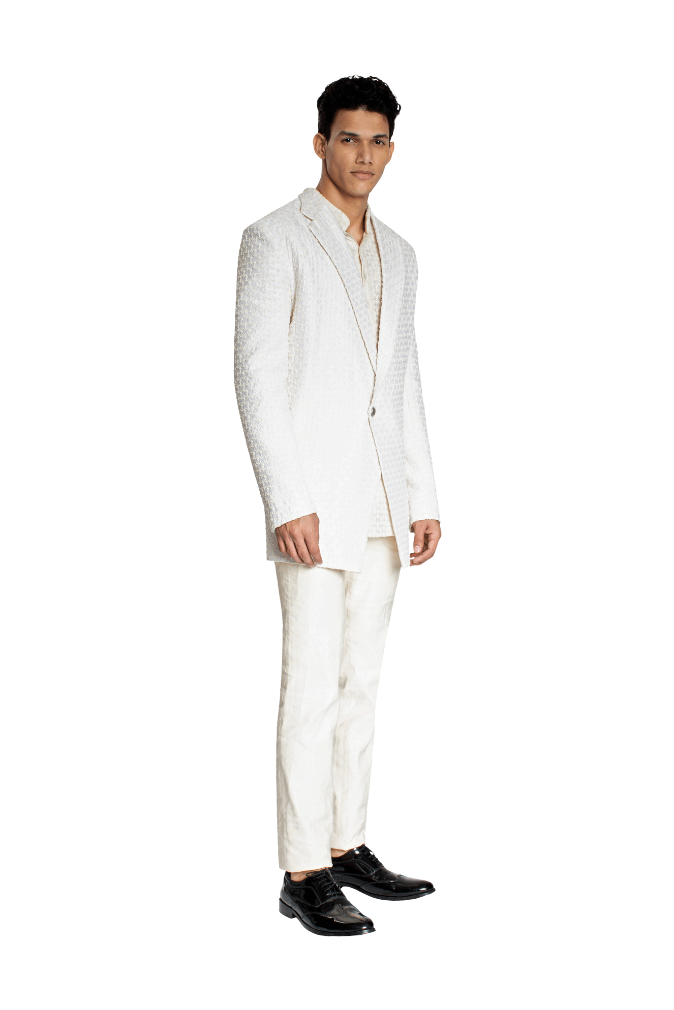 PLANT BEADED OVERLAP LAPEL VANILLA JACKET  