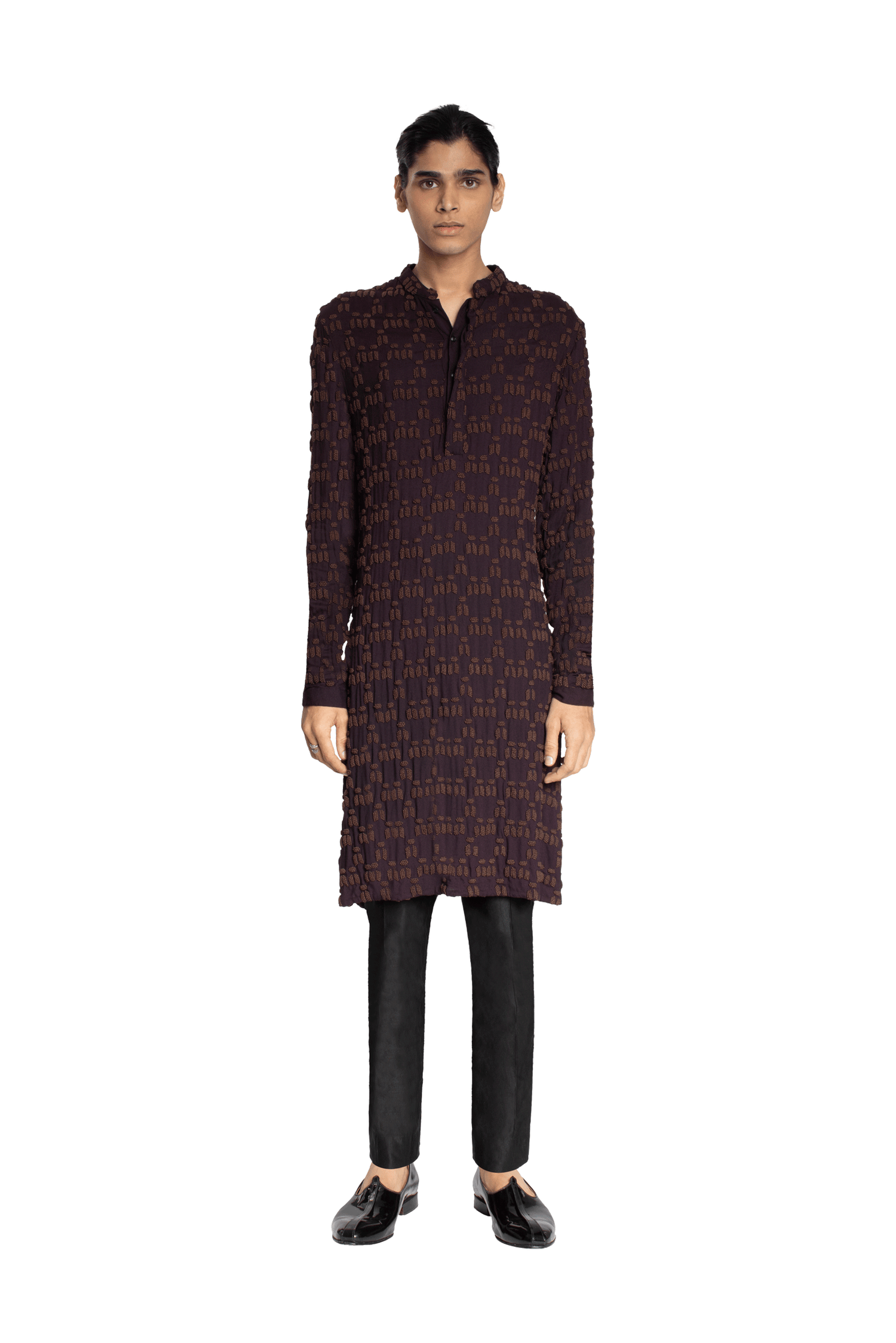  CURVED GEOMETRIC KNOTTED KURTA 