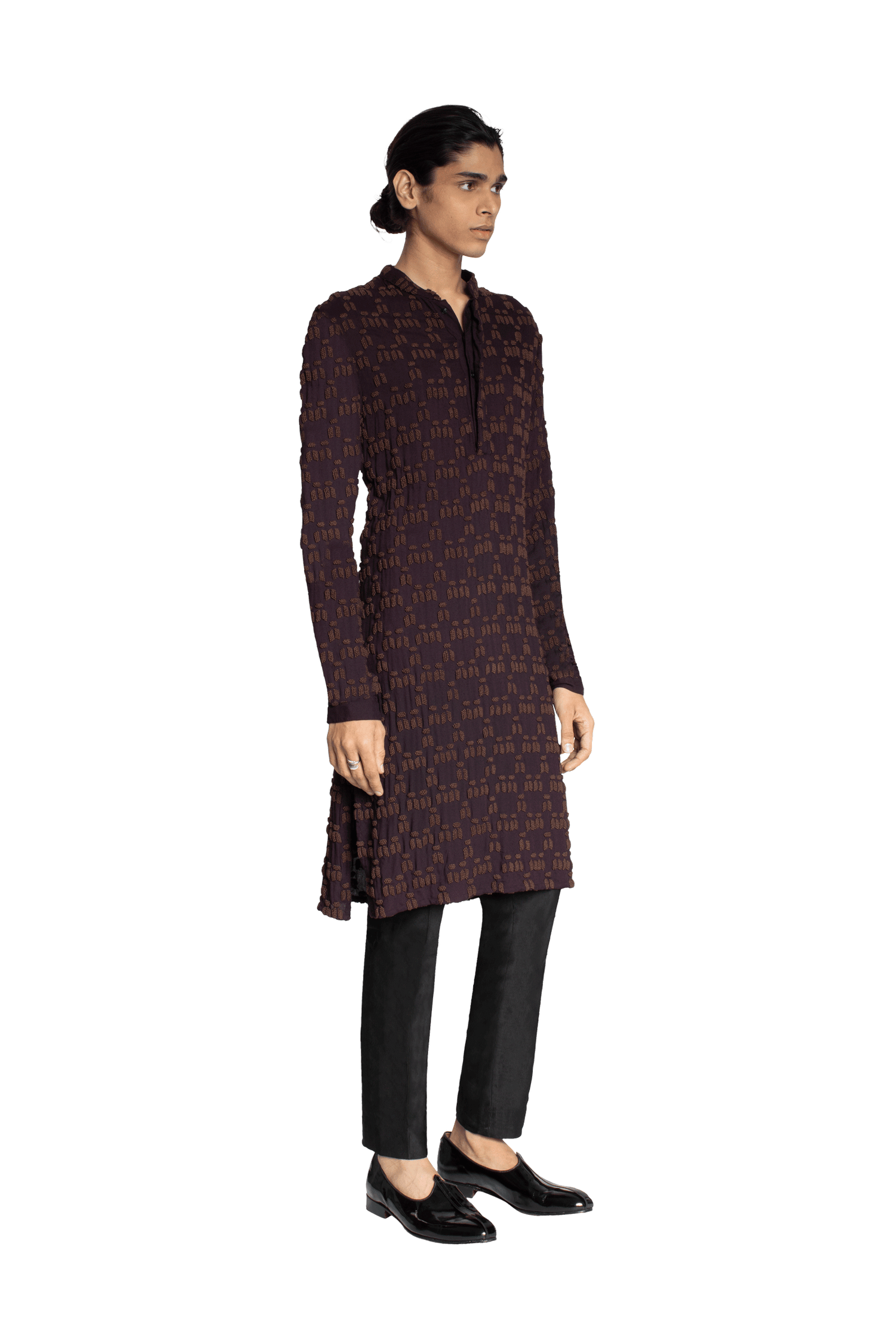 CURVED GEOMETRIC KNOTTED KURTA  