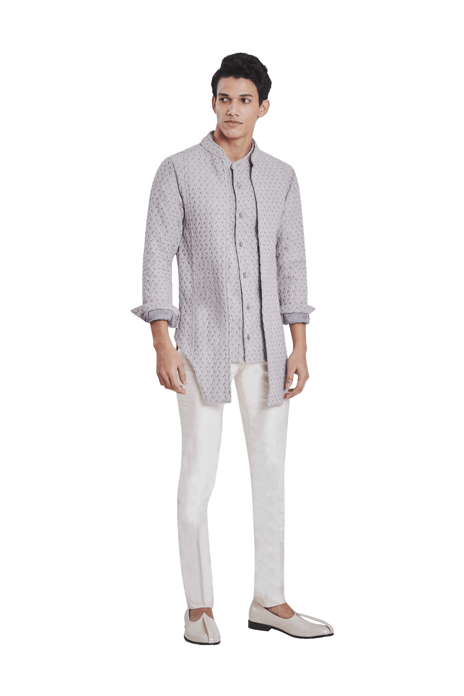 FILLED BOM LUREX HIGHLIGHTED MOCK LAYER JACKET  