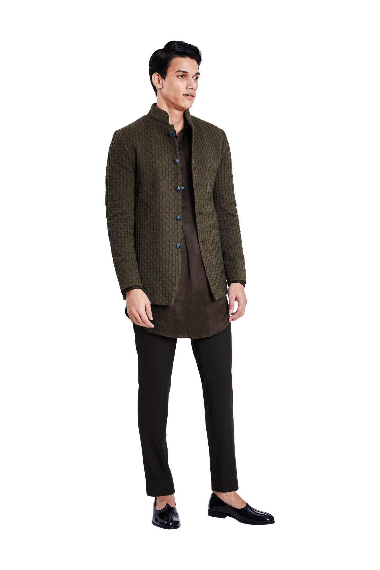 BIG GRID OLIVE BANDHGALA  