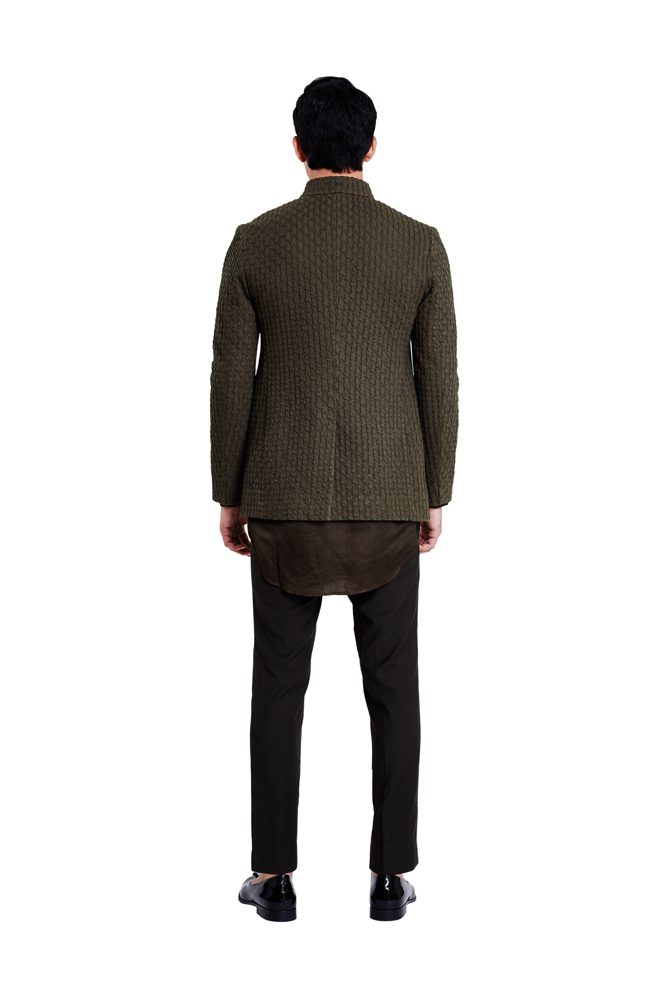 BIG GRID OLIVE BANDHGALA  