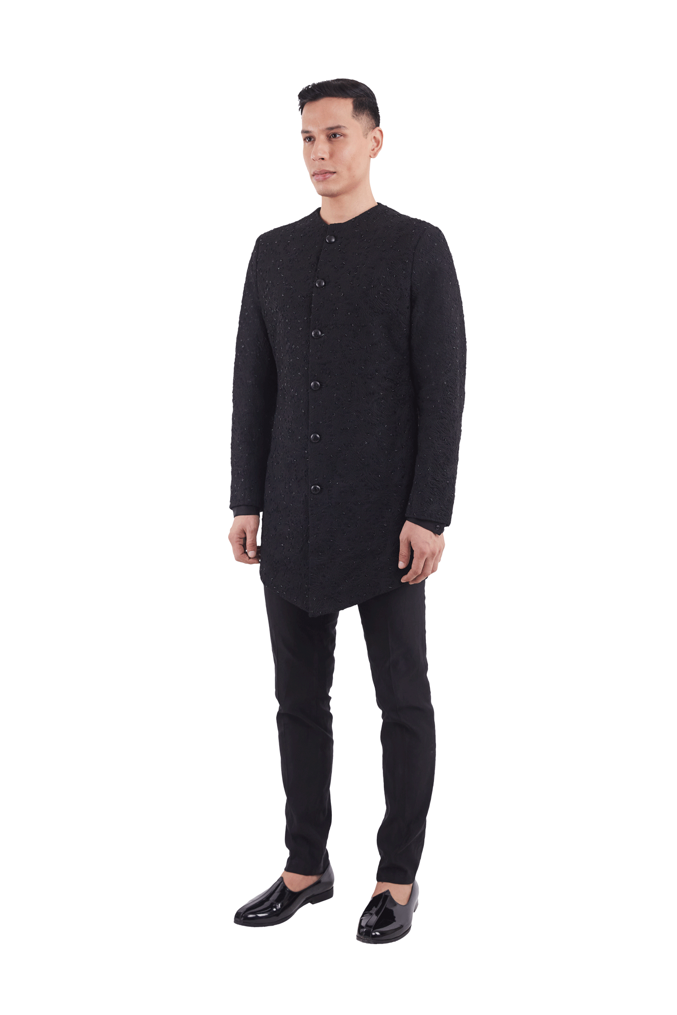 MICRO FOLIAGE HIGHLIGHTED COLLARLESS JACKET  