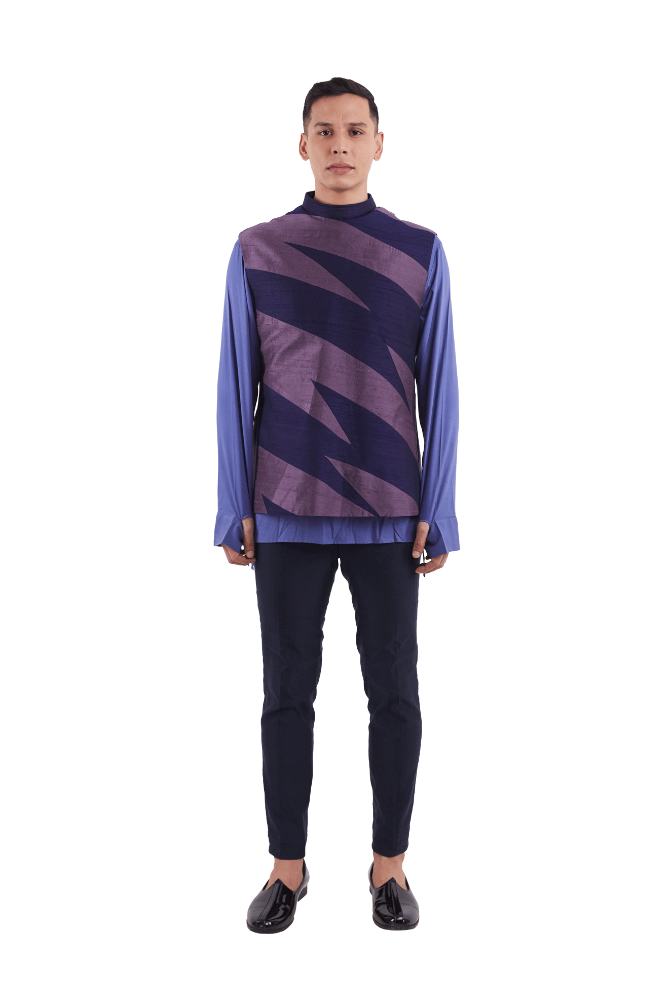  FURRY STRIPE SLEEVLESS JACKET 