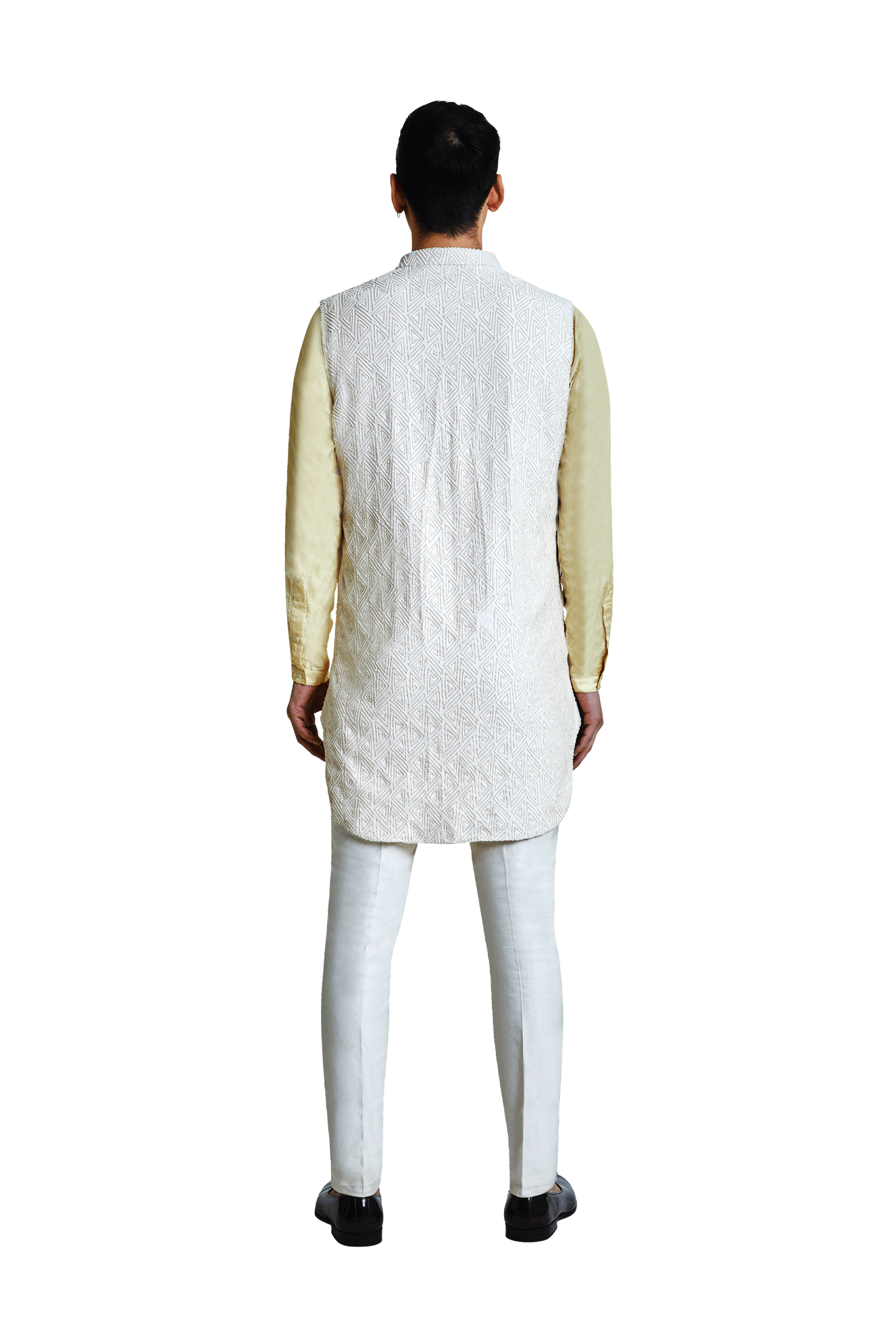 TRIANGLE GEOMETRIC BEADED LONG SLEEVELESS JACKET  