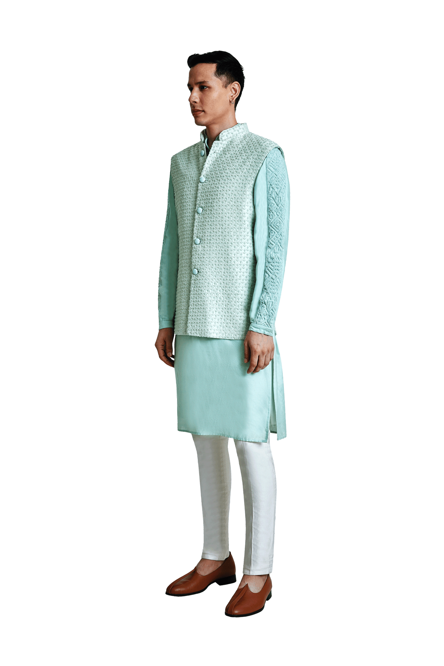 PLANT BEADED SLEEVELESS SHORT JACKET  