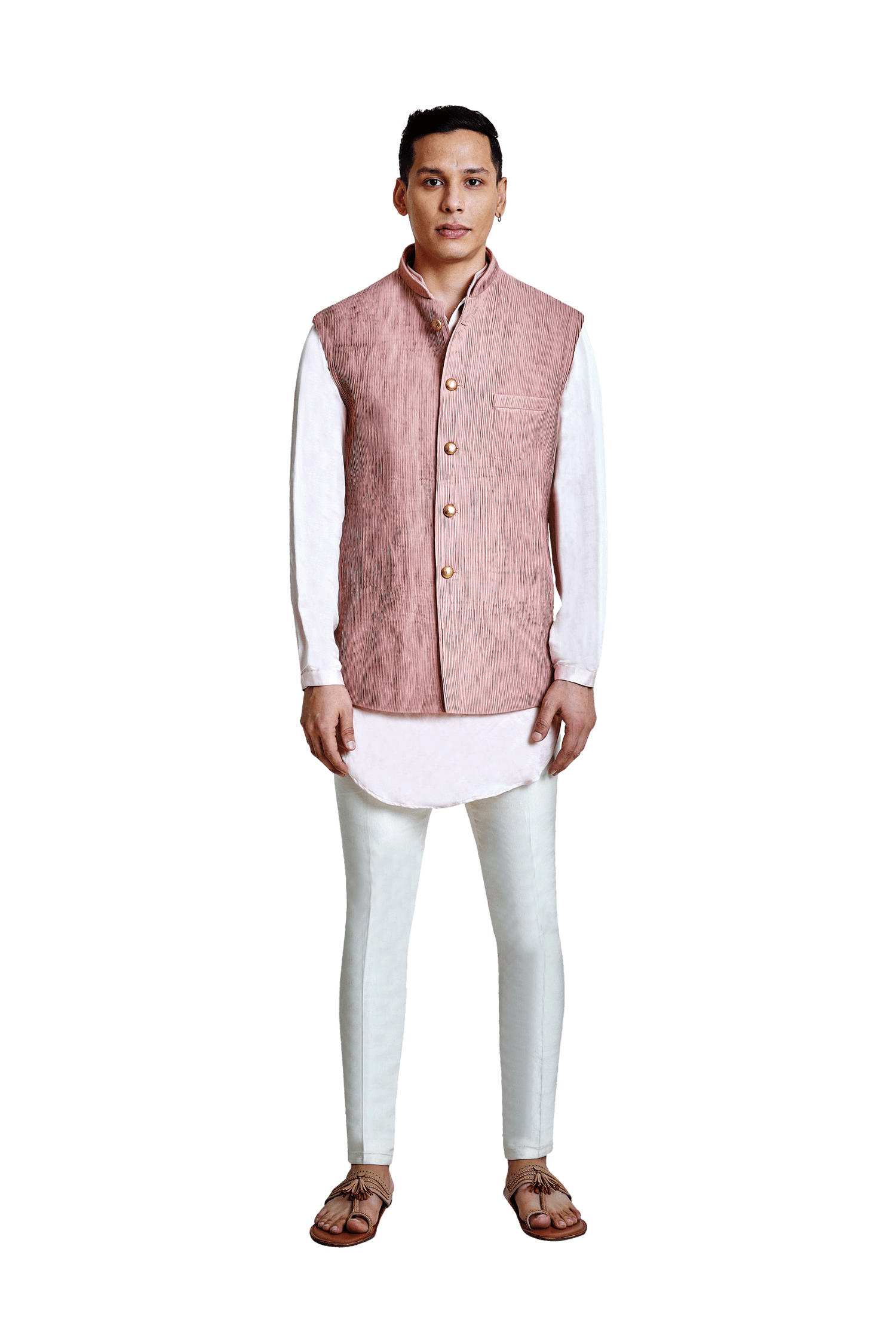 Buy Onion Pink Pleated Kurta & Pants Set With Long Bandi Jacket Kalki  Fashion India