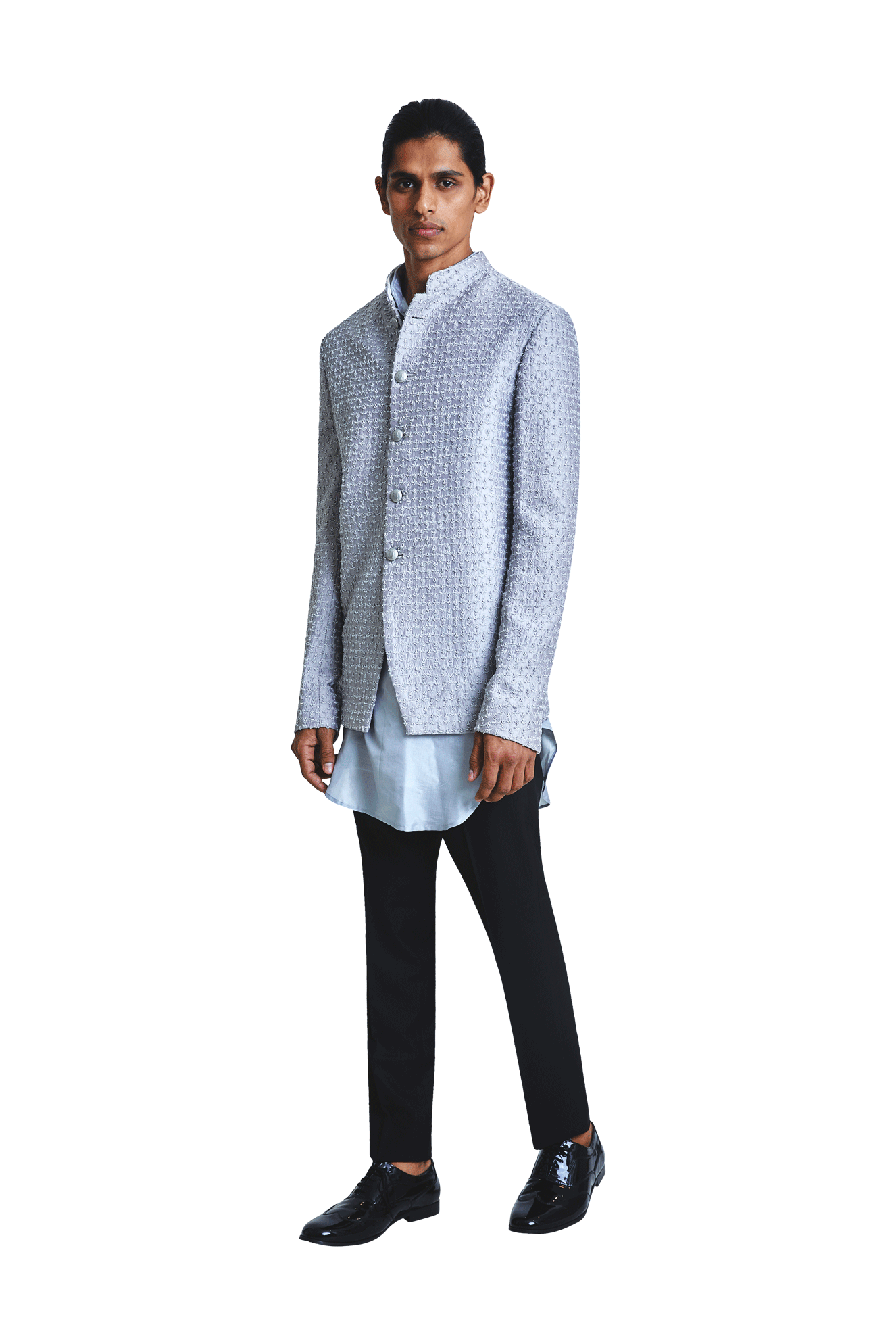 PLANT BEADED GREY BANDHGALA  