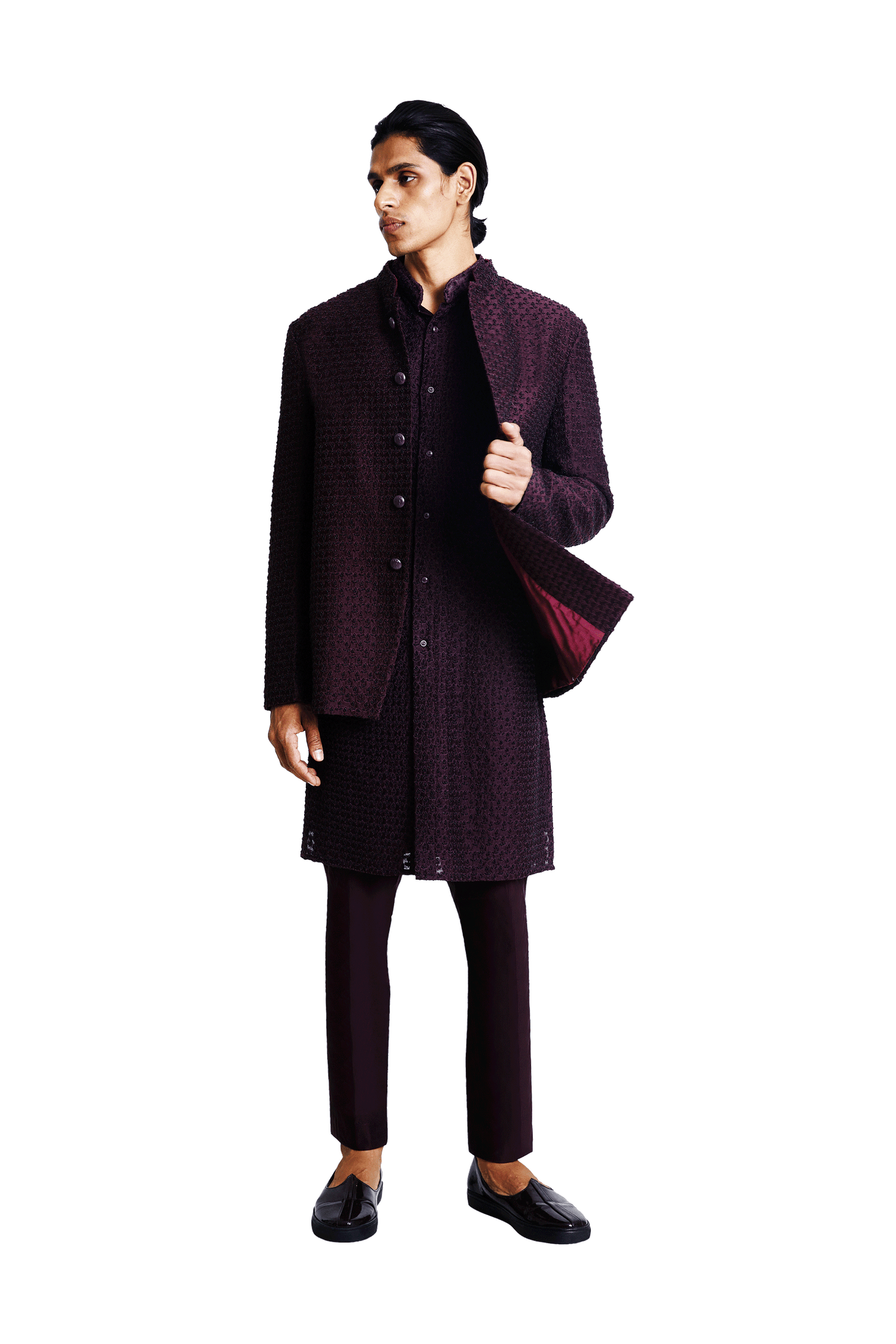 PLANT BEADED WINE BANDHGALA  