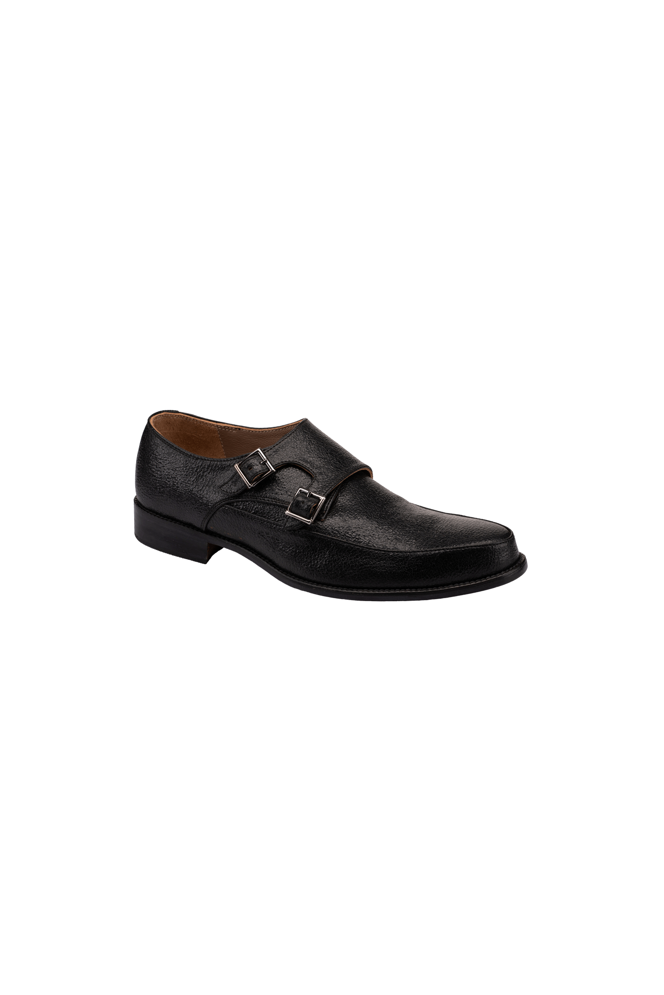 TEXTURED BLACK DOUBLE-STRAP MONK SHOES  