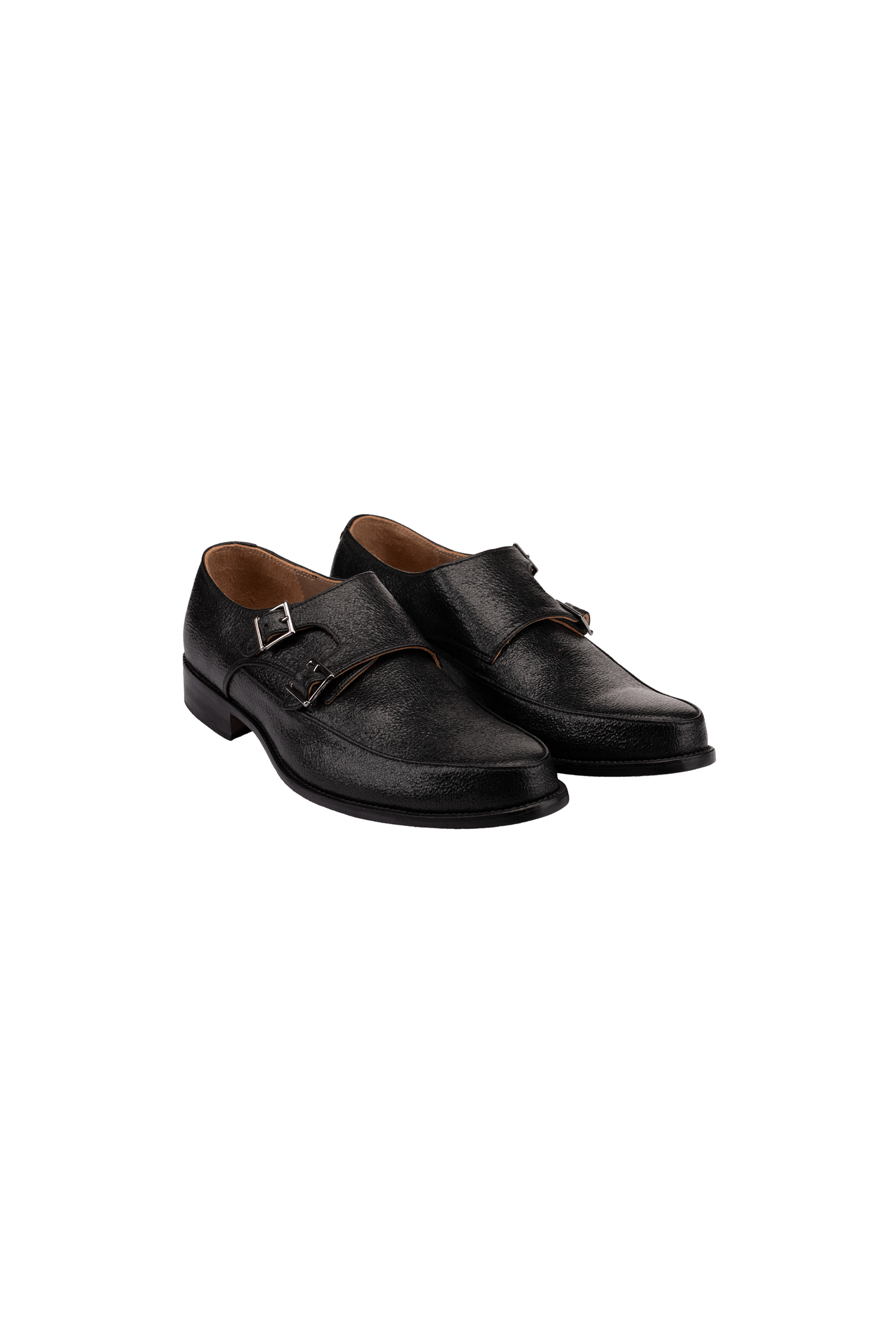  TEXTURED BLACK DOUBLE-STRAP MONK SHOES 