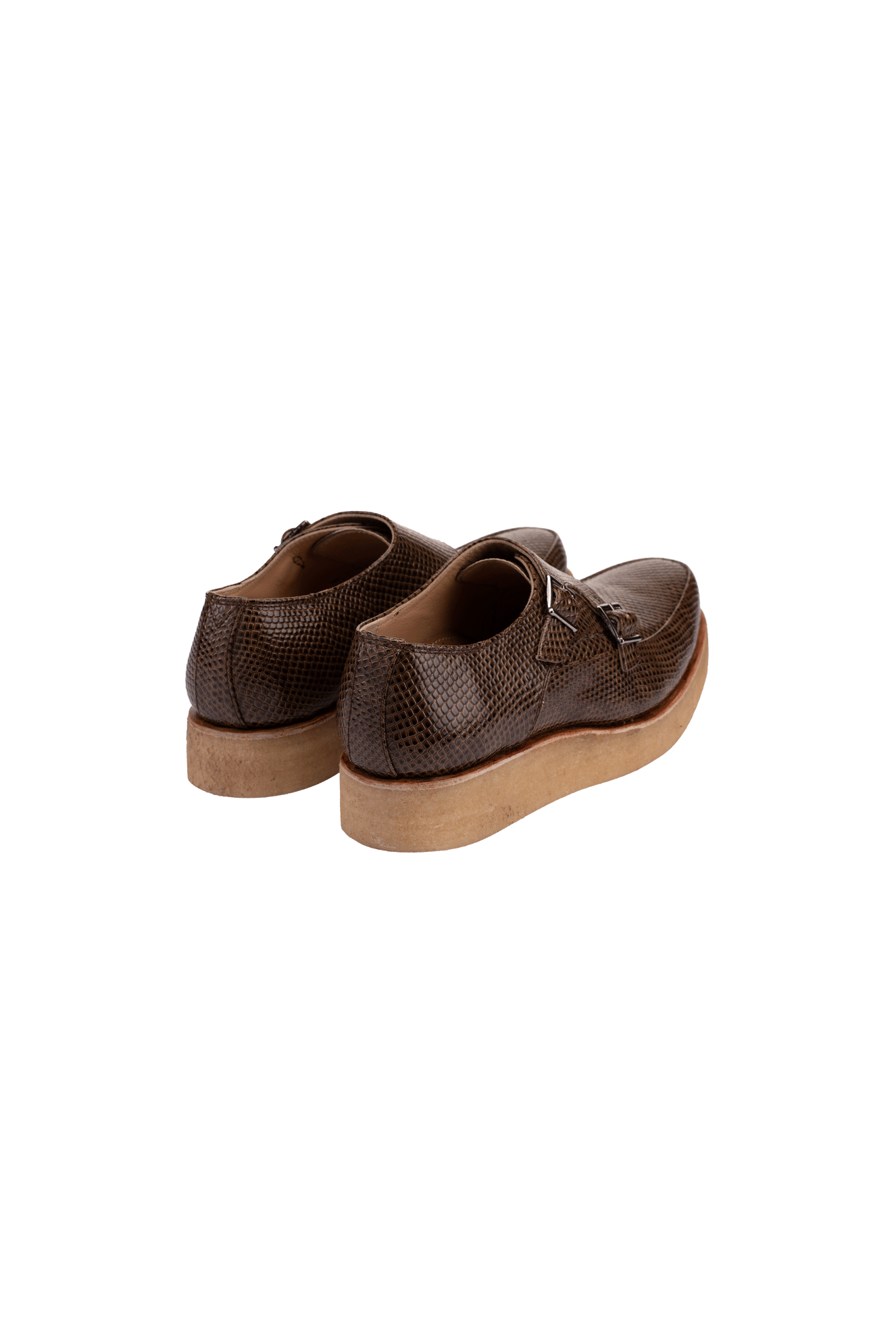 TEXTURED BROWN DOUBLE-STRAP MONK SHOES  
