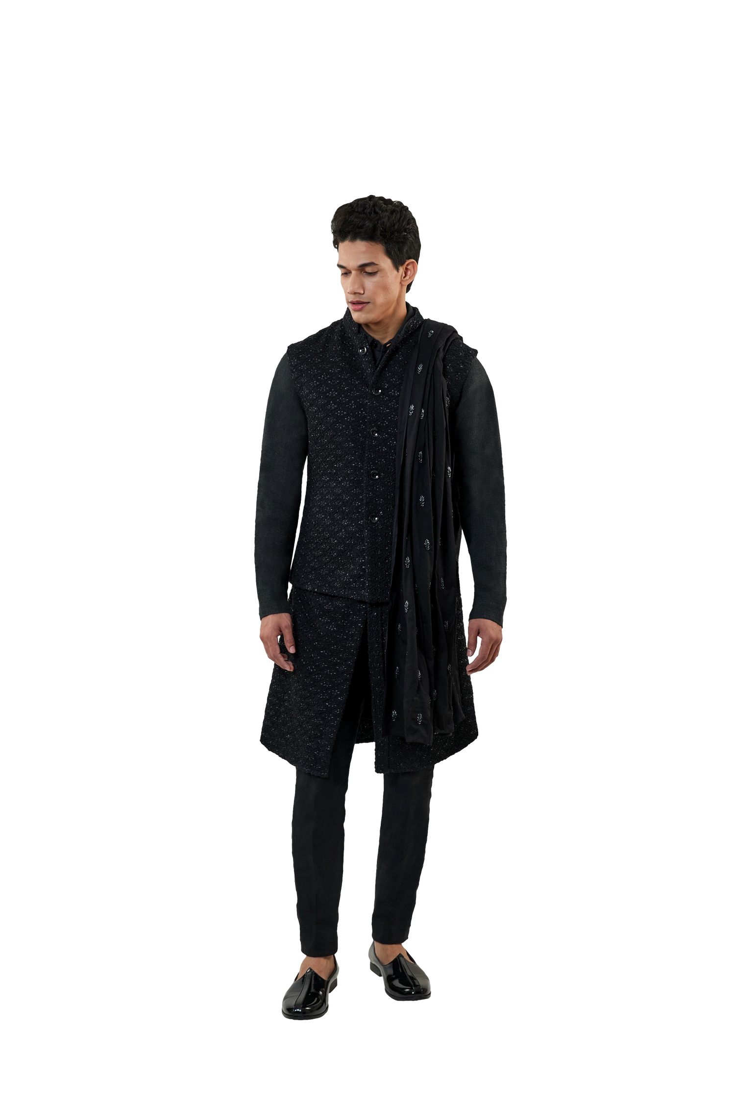 LAMP HIGHLIGHTED JUTE SLEEVELESS JACKET  