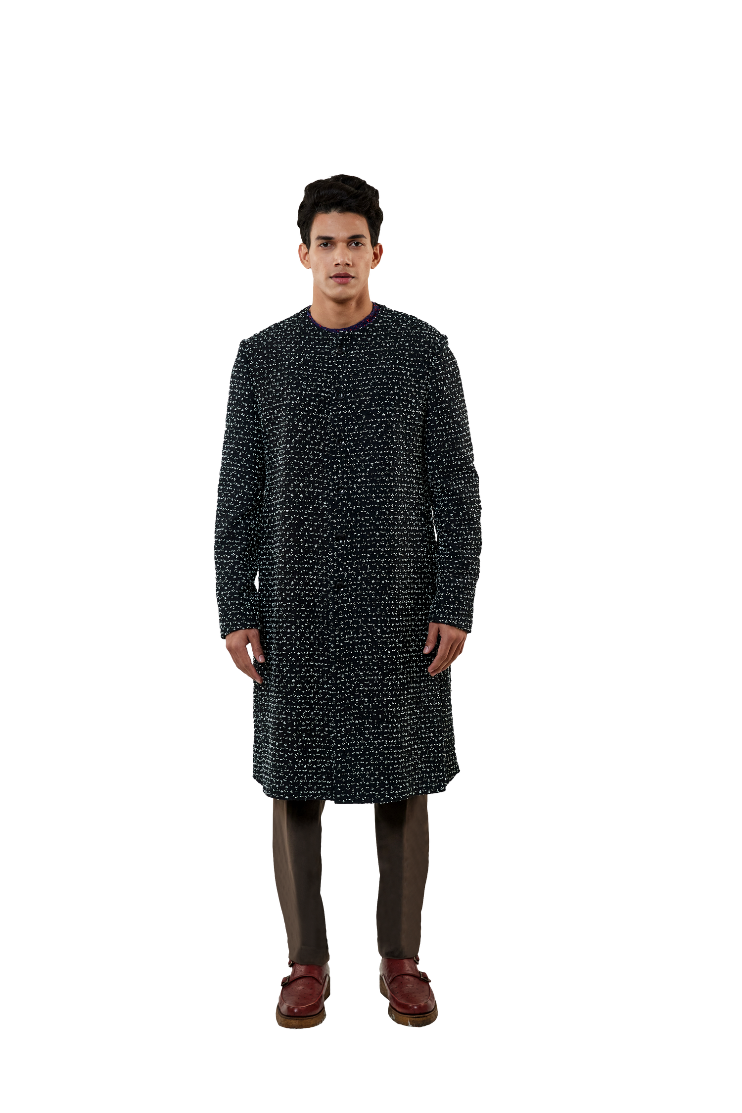 PLANT MULTI BEADED PANELLED COLLARLESS JACKET  