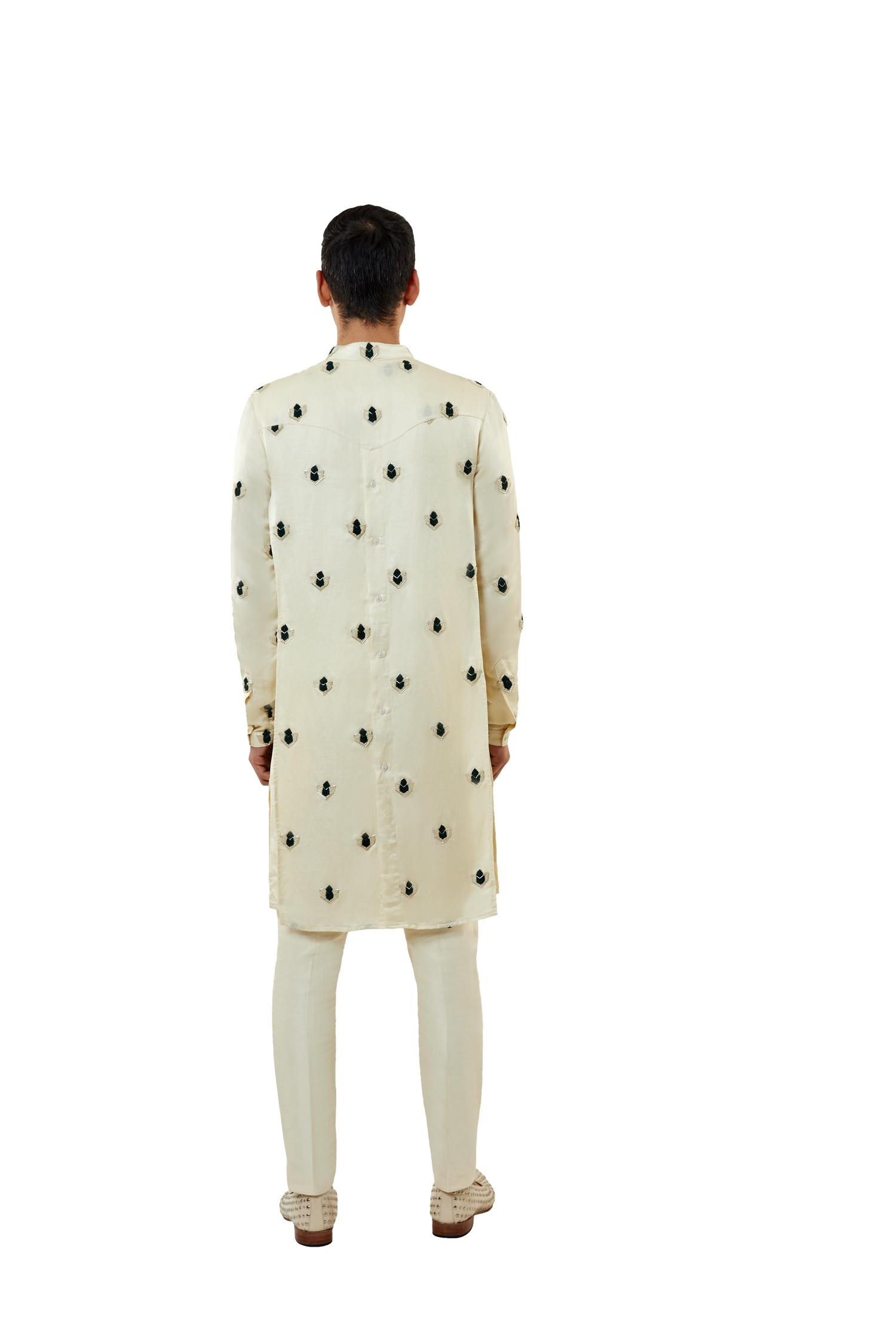 DOUBLE LAYERED KURTA WITH GREEN FRENCH KNOT MOTIF  