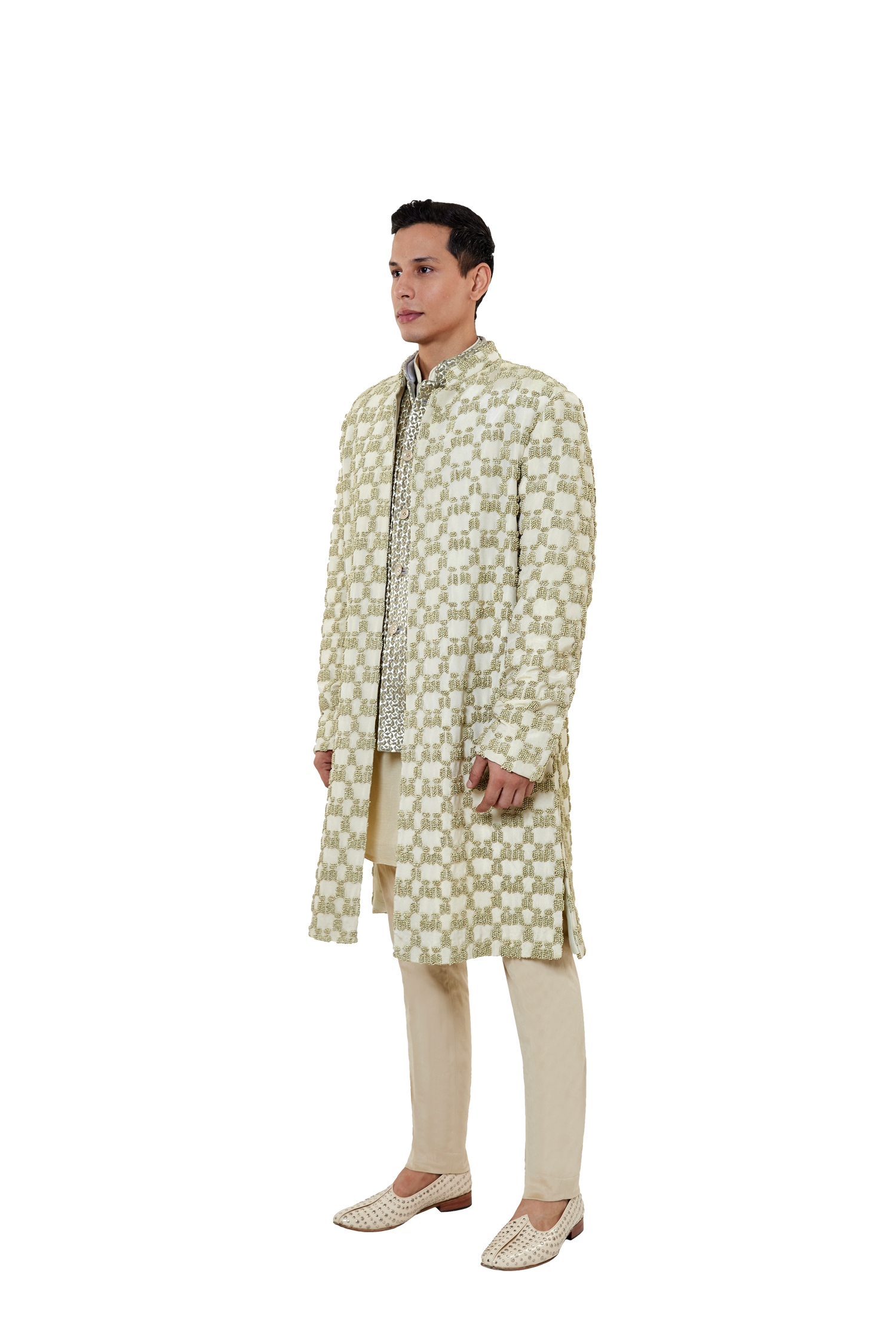 CURVED GEOMETRIC LUREX KNOTTED OPEN JACKET  