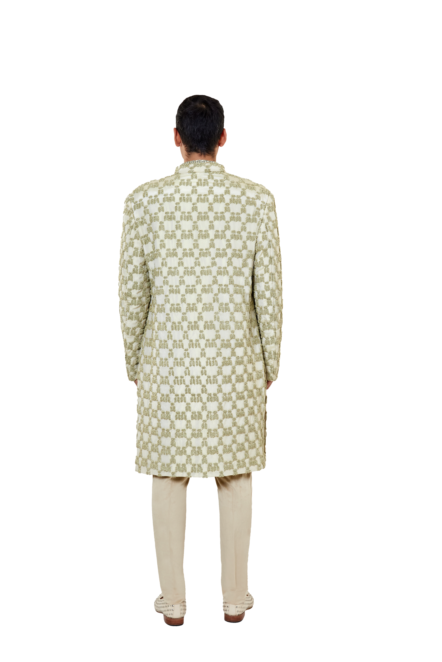 CURVED GEOMETRIC LUREX KNOTTED OPEN JACKET  