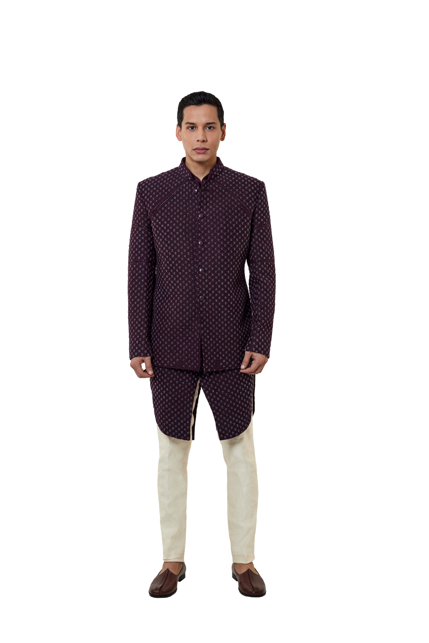  TRI-FLOWER BEADED BANDHGALA AND FLAP PANTS 