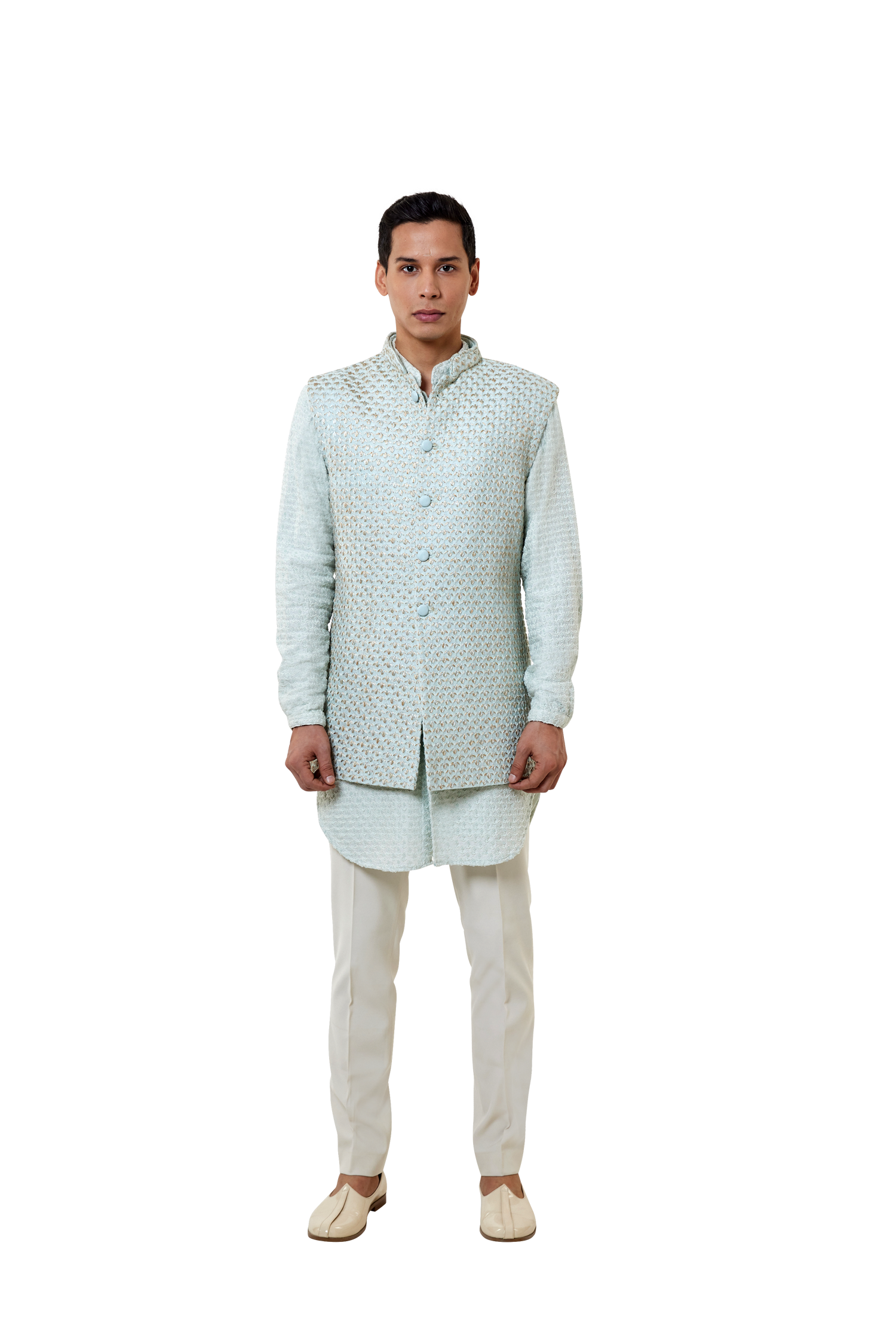  PLANT THREAD TWO-TONE SLEEVELESS JACKET 