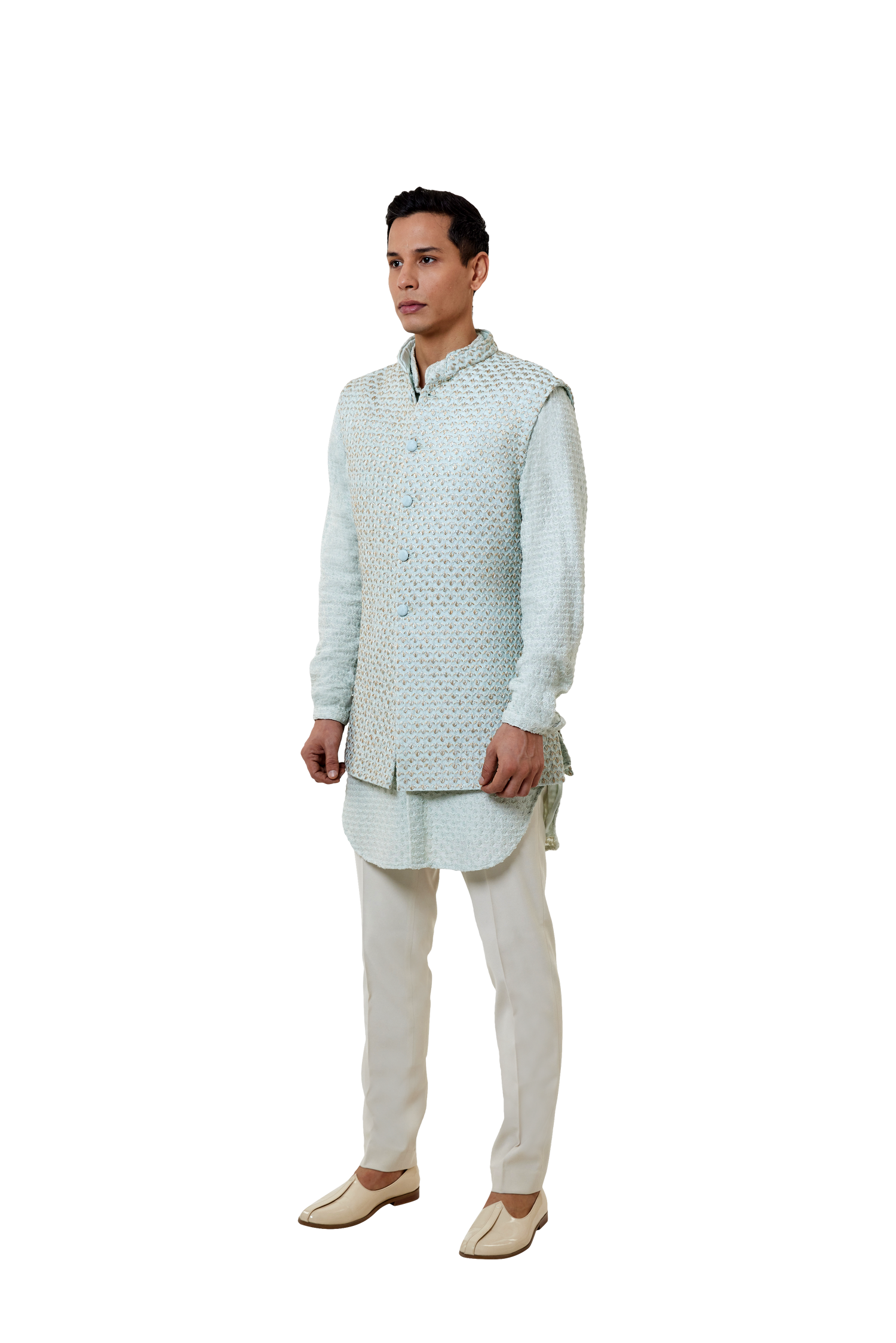 PLANT THREAD TWO-TONE SLEEVELESS JACKET  