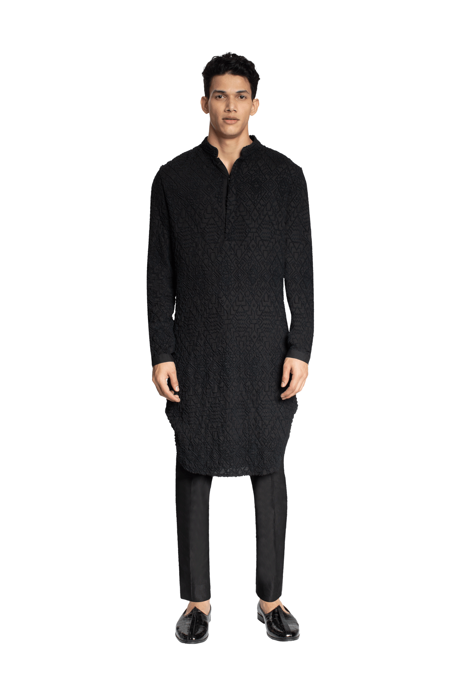  SINGLE GEOMETRIC KNOTTED BLACK KURTA 