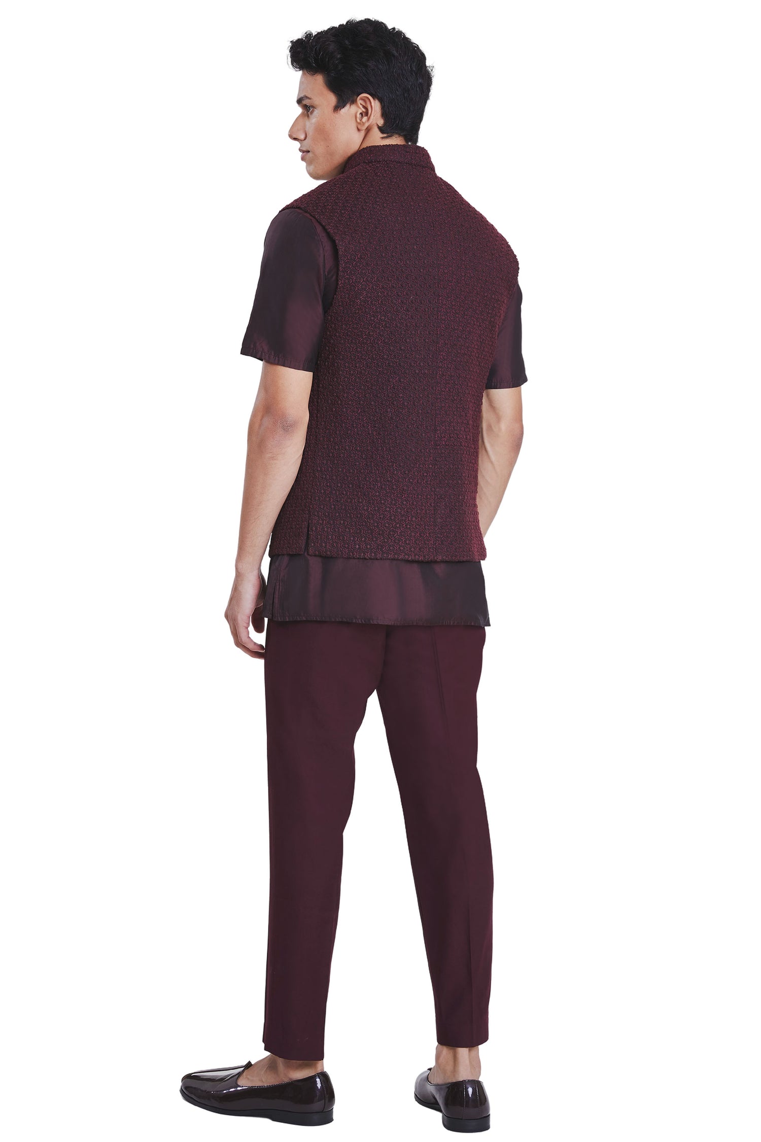 DECON FLOWER FIVE KNOTTED SLEEVELESS WINE JACKET  