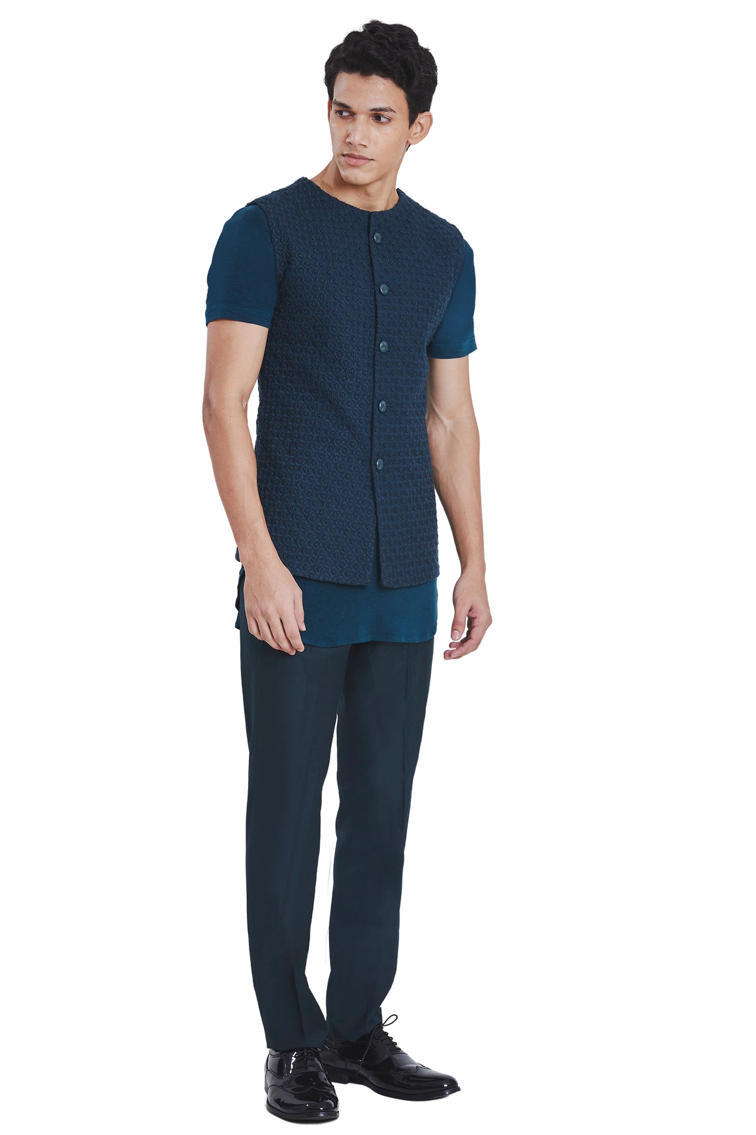 N. DECON FLOWER KNOTTED SLEEVELESS  TEAL JACKET  