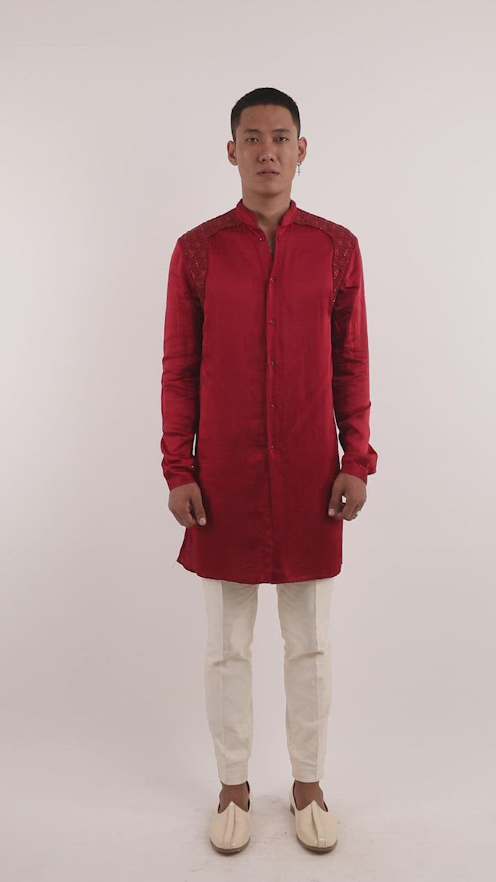 LAMP BEADED YOKE PATCH KURTA  