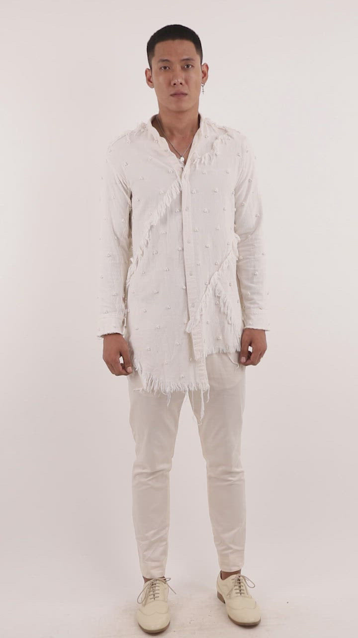 FRAYED BRAILLE KNOTTED KURTA  
