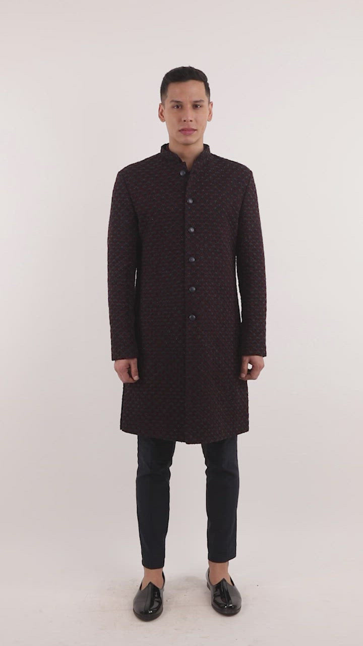 DIAMOND FLOWER HIGHLIGHTED WINE AND NAVY JACKET  