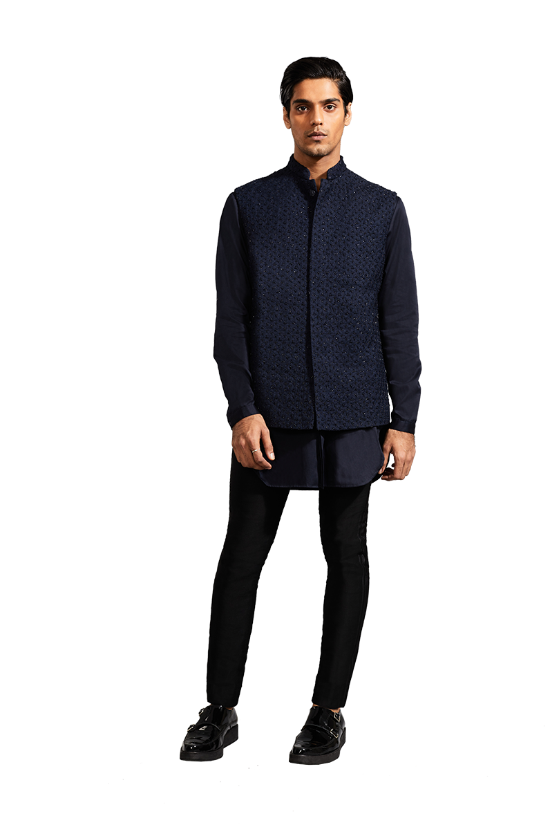  Y FLAT HIGHLIGHTED SLEEVELESS NAVY JACKET 