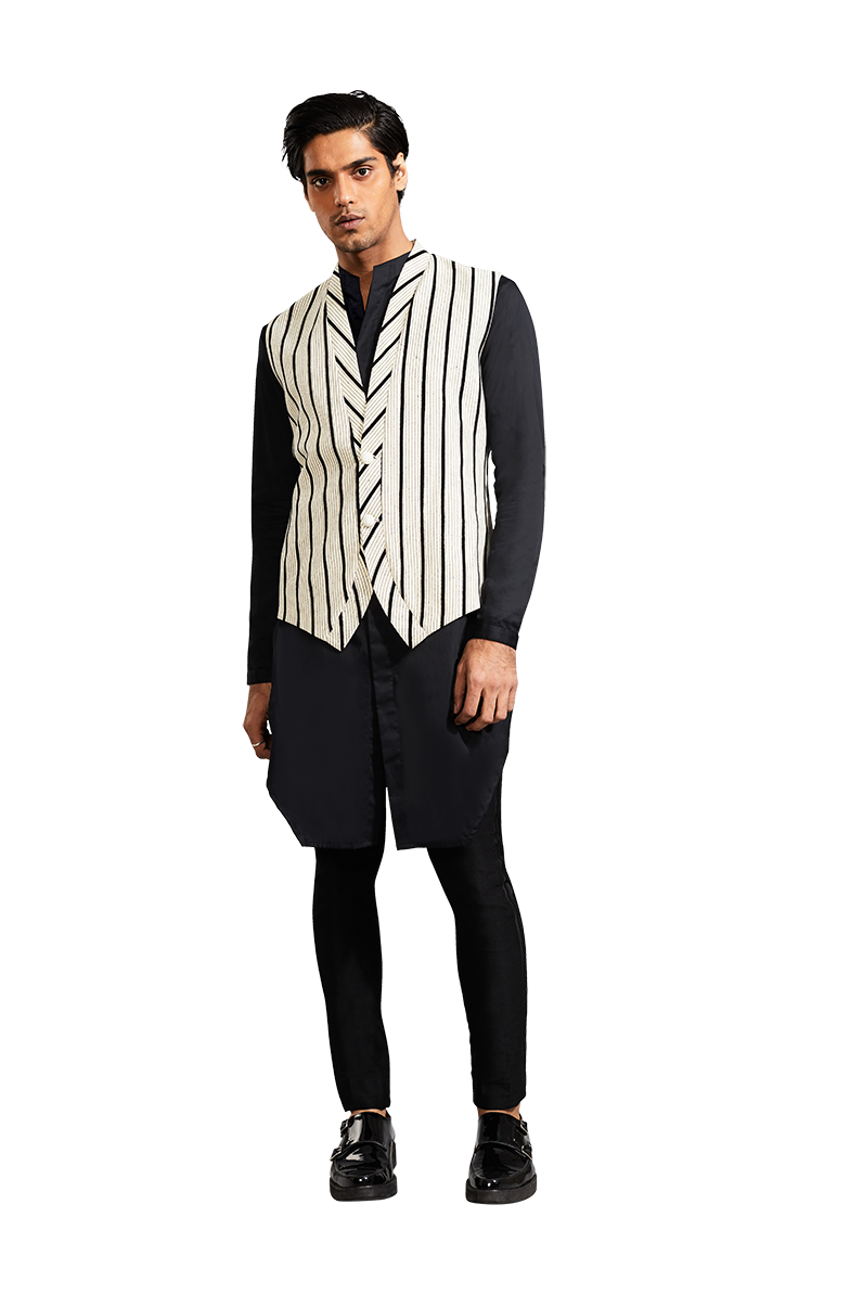 STRIPE JAP LAYER SLEEVELESS SHORT KOTI  