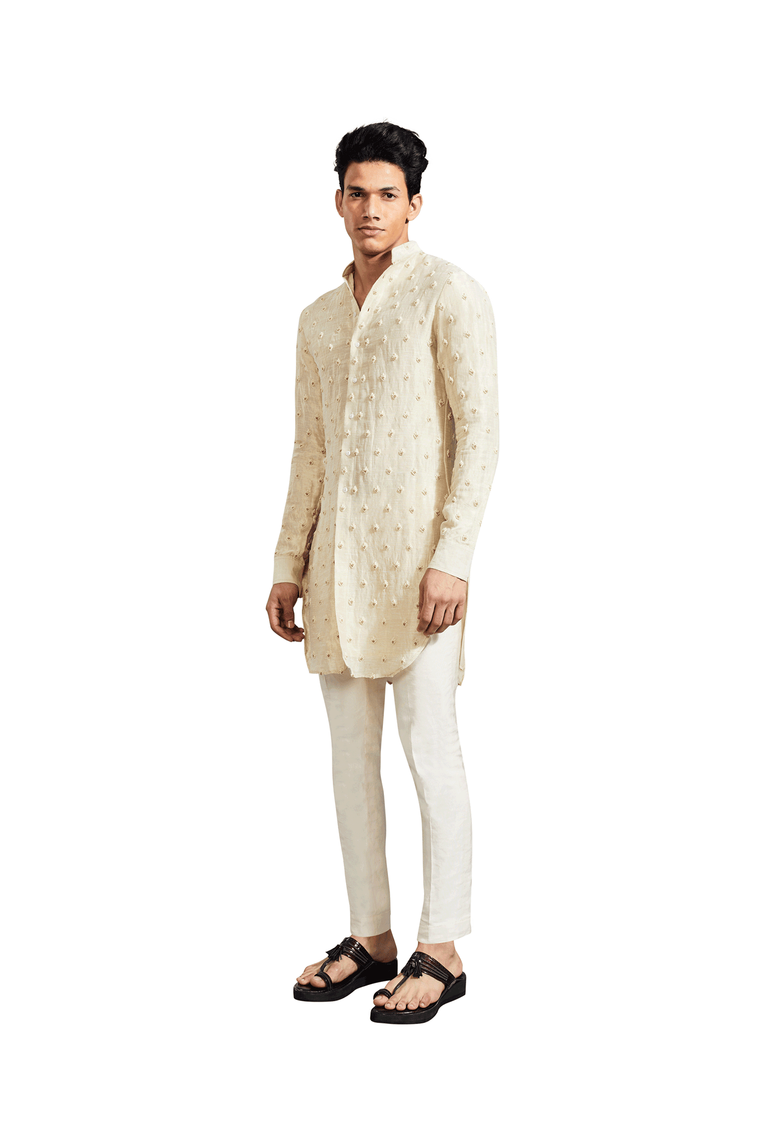 FIRE KNOTTED DULL GOLD KURTA  