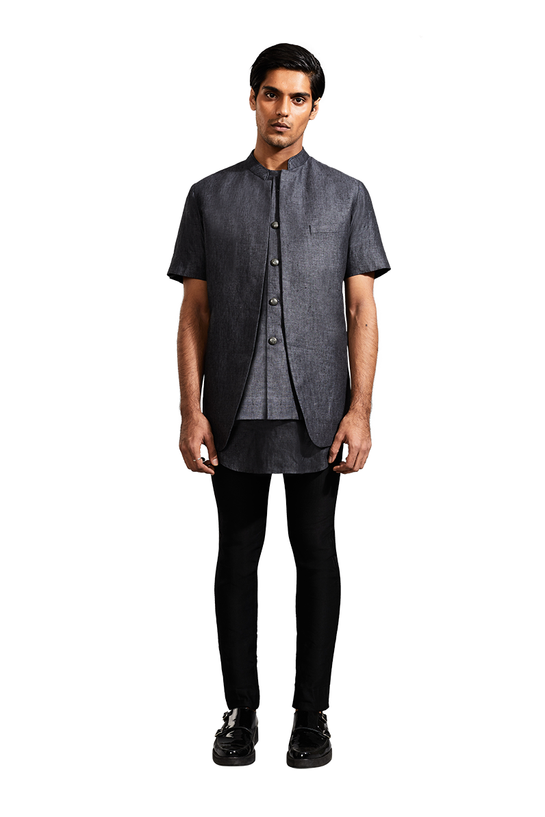  GREY LINEN BANDHGALA 