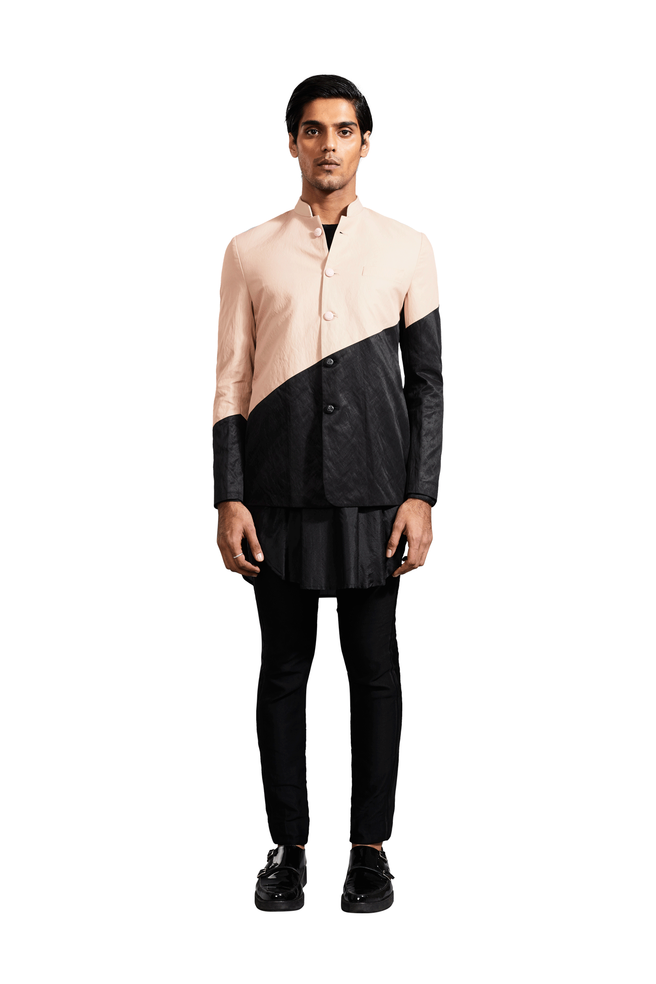  CONTRAST PINK AND BLACK SLASH BANDHGALA 