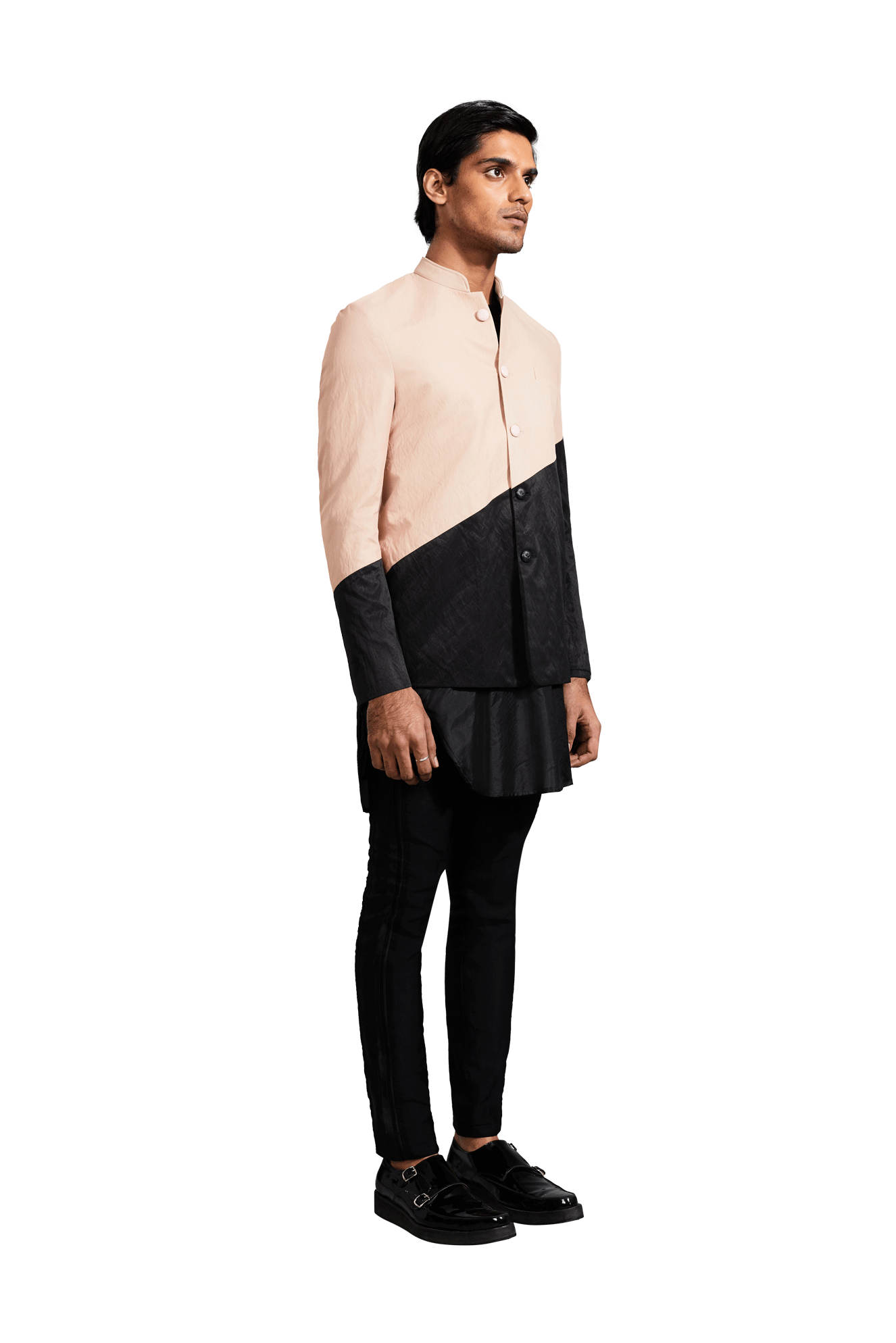 CONTRAST PINK AND BLACK SLASH BANDHGALA  