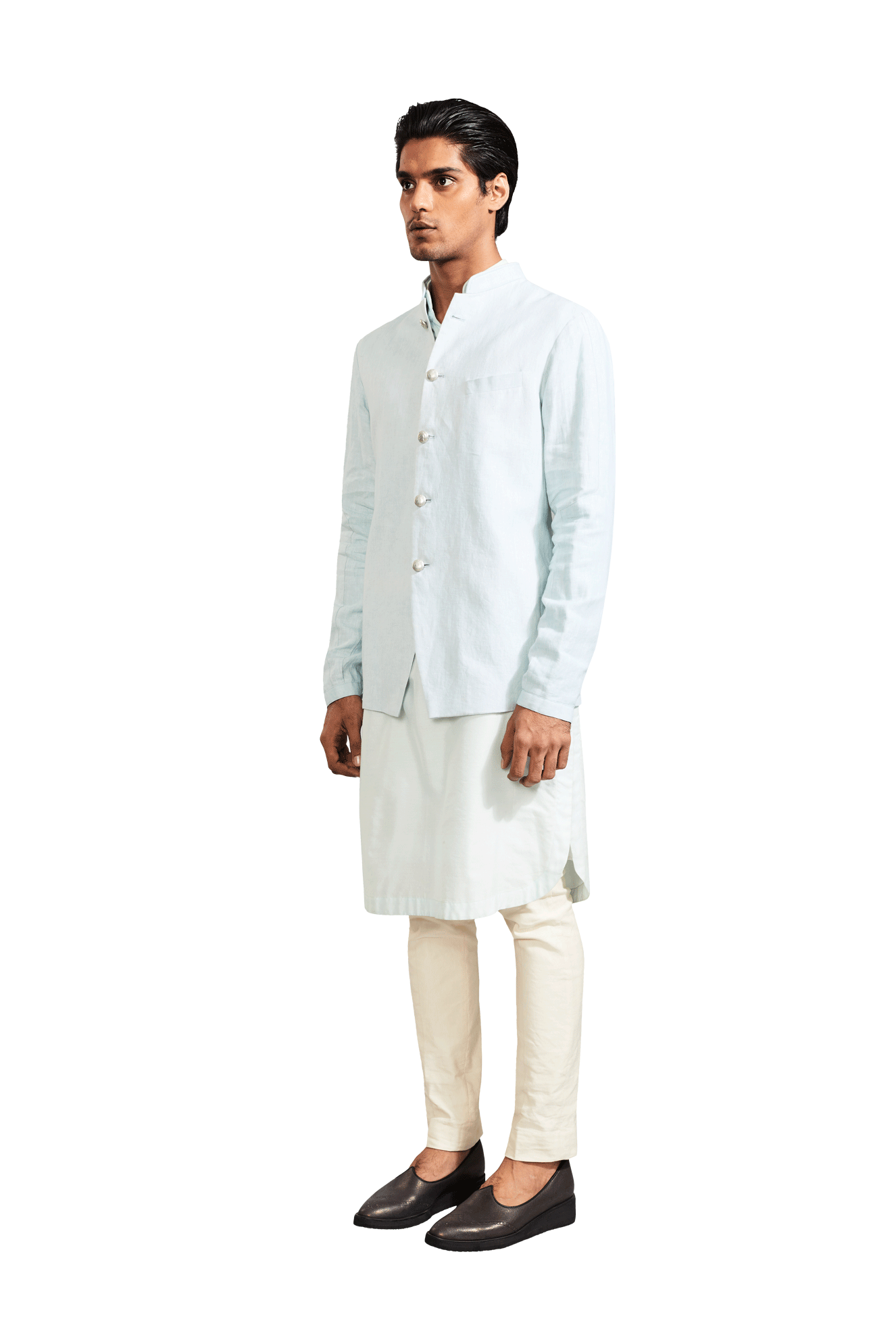 ICE BLUE LINEN BANDHGALA  