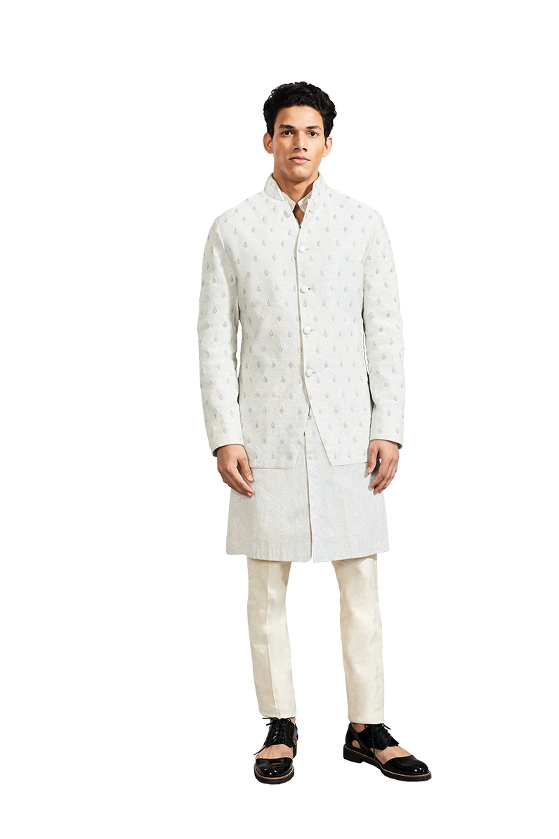  TEXTURE FIRE THREAD SLATE BLUE BANDHGALA 