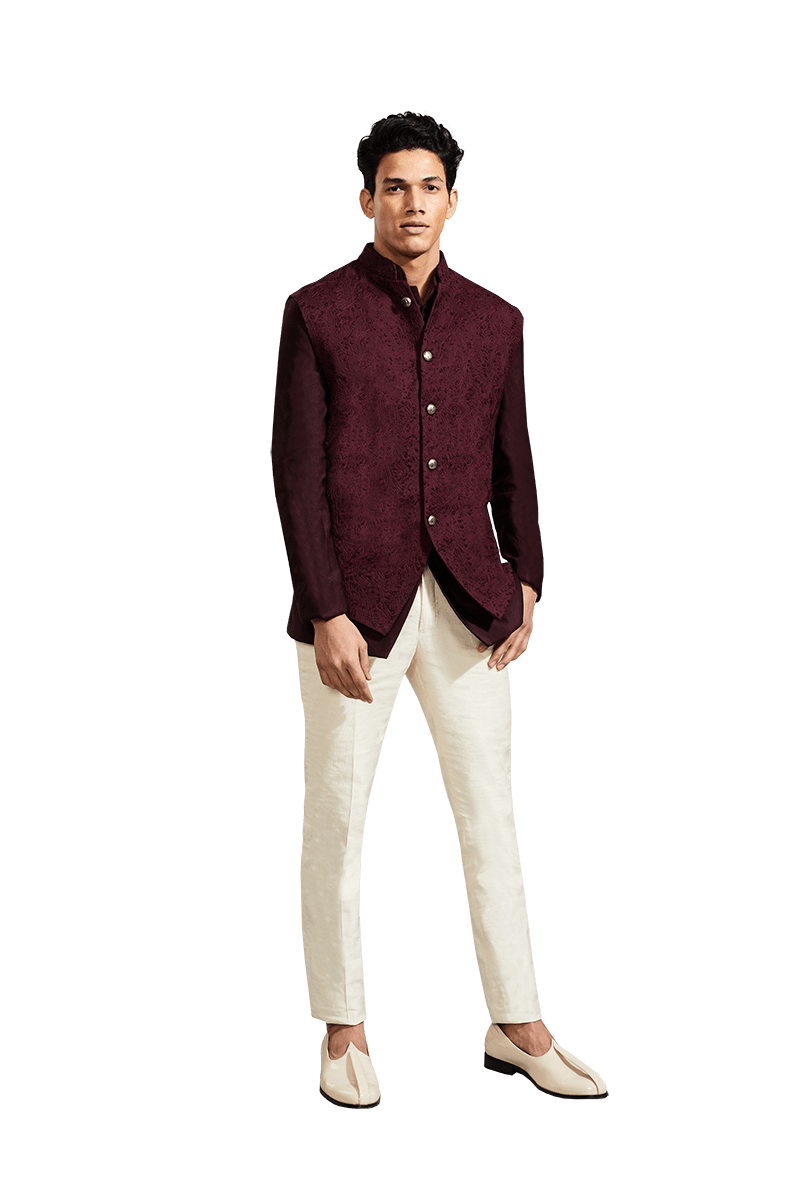  MICRO FOLIAGE SLEEVELESS WINE JACKET 