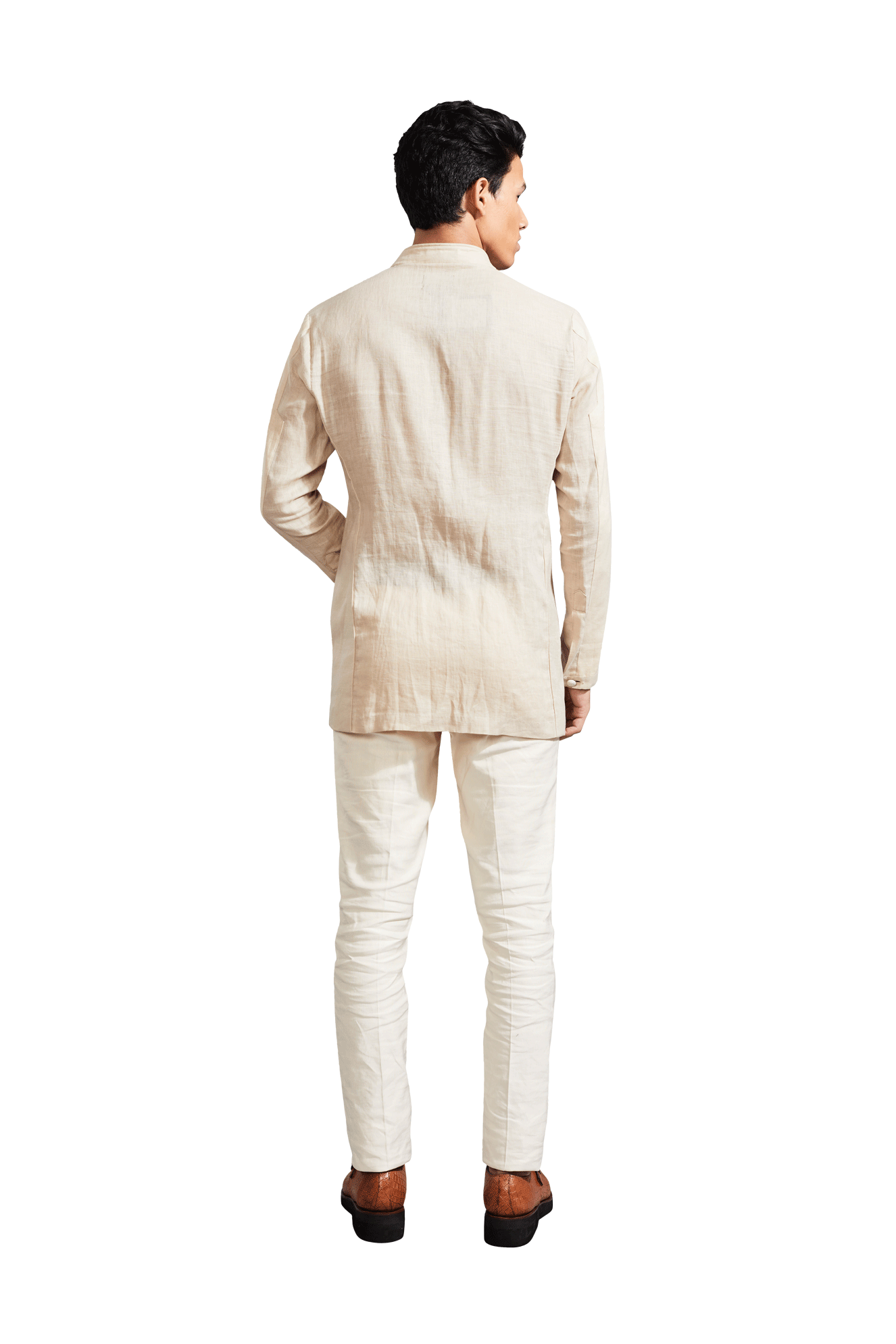 BEIGE LINEN BANDHGALA  