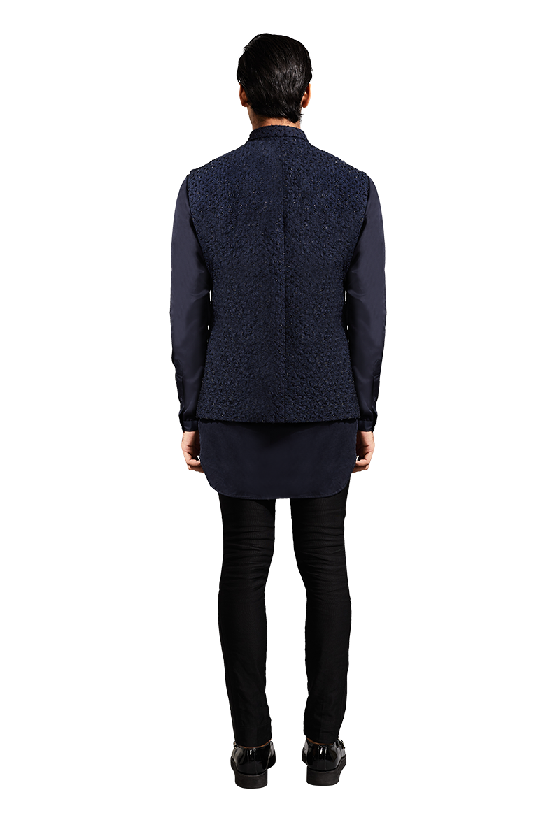 Y FLAT HIGHLIGHTED SLEEVELESS NAVY JACKET  