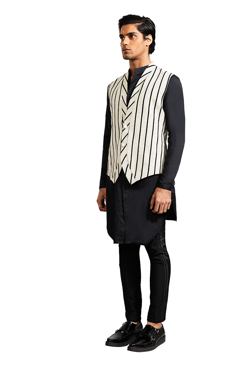 STRIPE JAP LAYER SLEEVELESS SHORT KOTI  