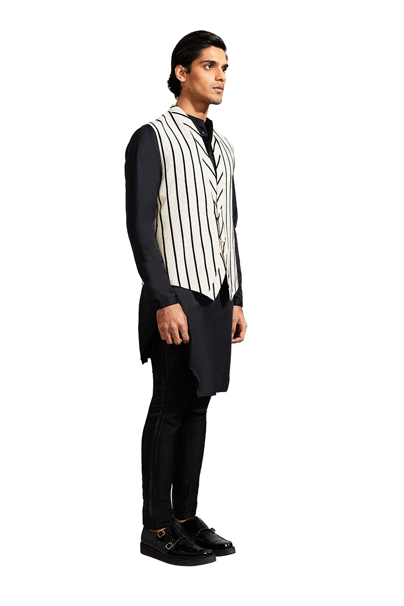 STRIPE JAP LAYER SLEEVELESS SHORT KOTI  