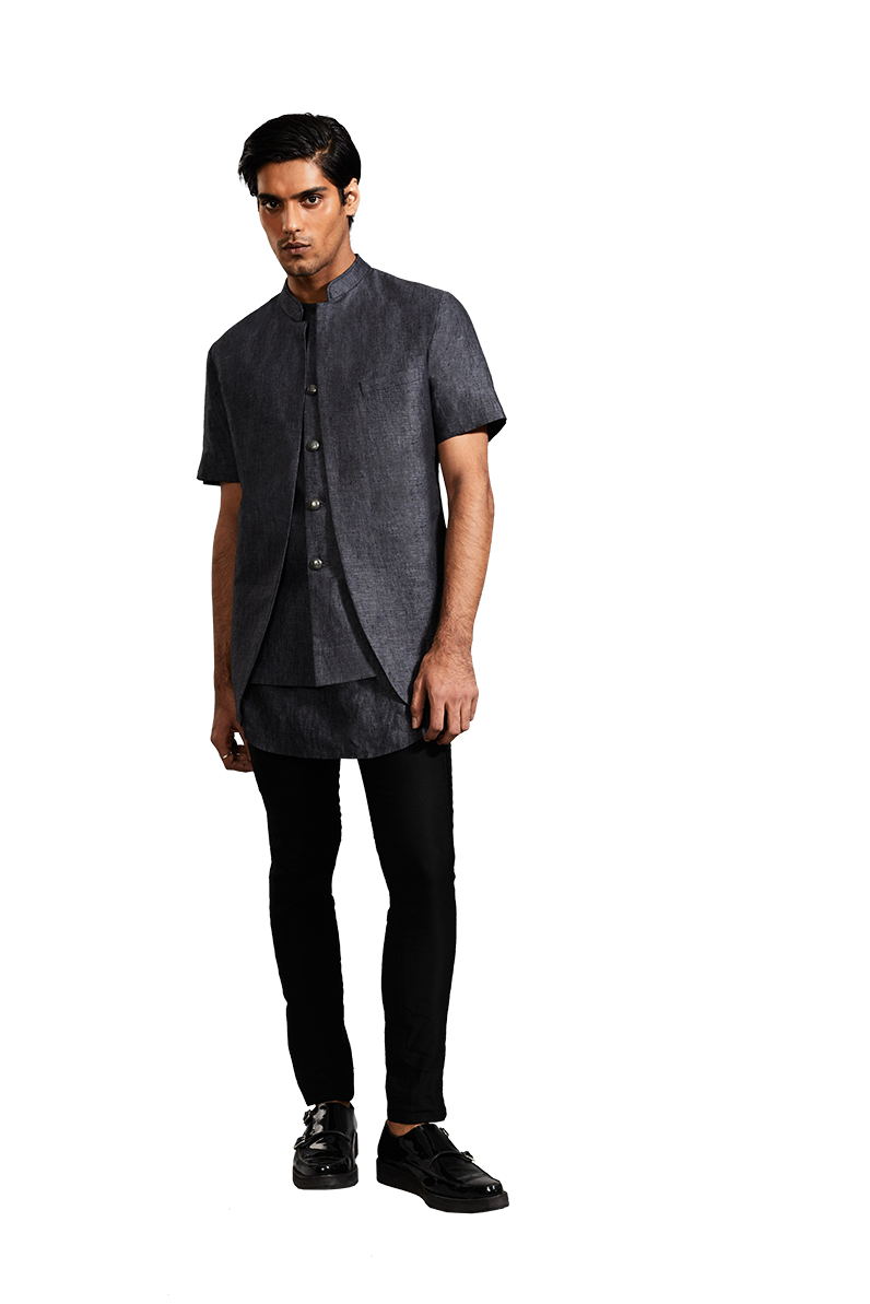 GREY LINEN BANDHGALA  