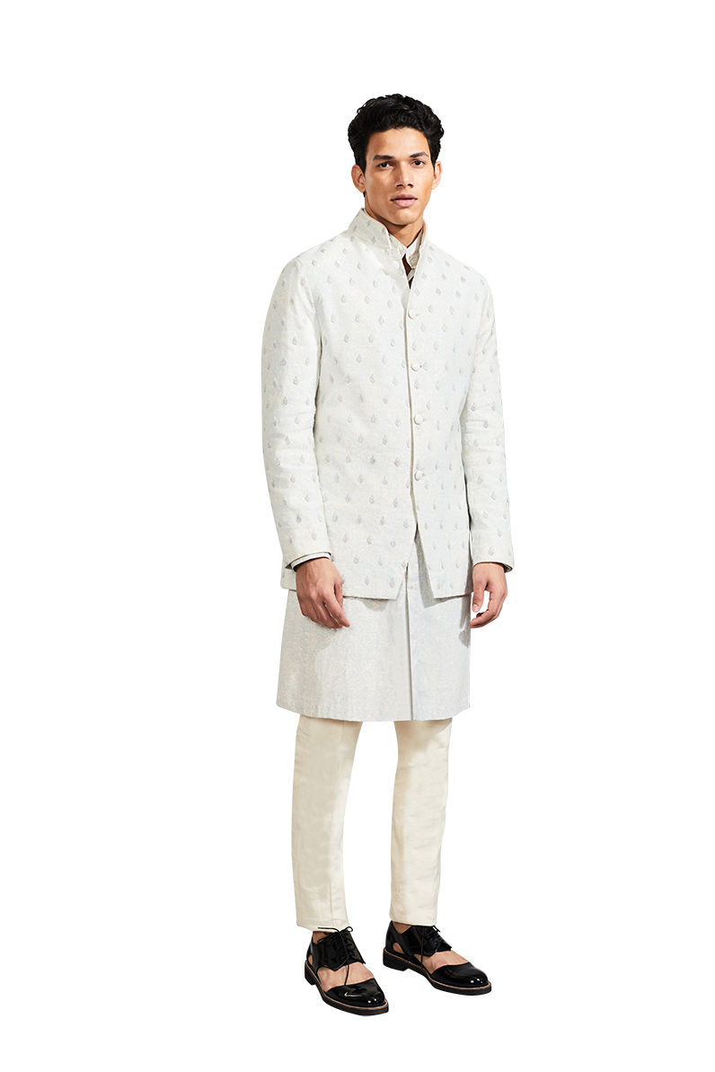 TEXTURE FIRE THREAD SLATE BLUE BANDHGALA  