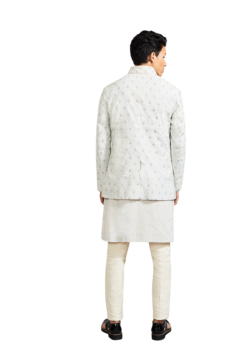 TEXTURE FIRE THREAD SLATE BLUE BANDHGALA  