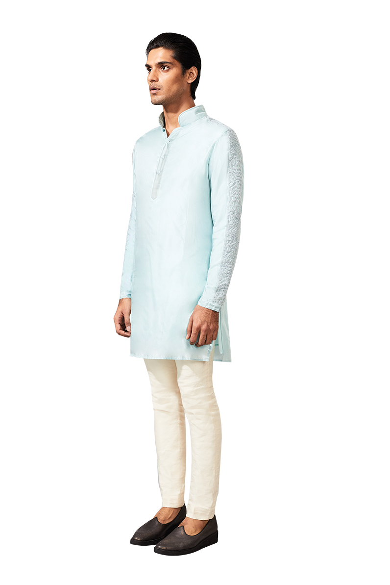 DOUBLE GEOMETRIC STRIPER ICE BLUE KURTA  