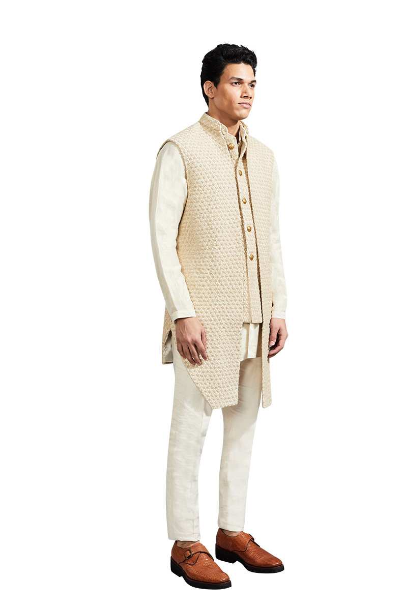 MINI FLOWER MOCK LAYER SLEEVELESS DULL GOLD JACKET  