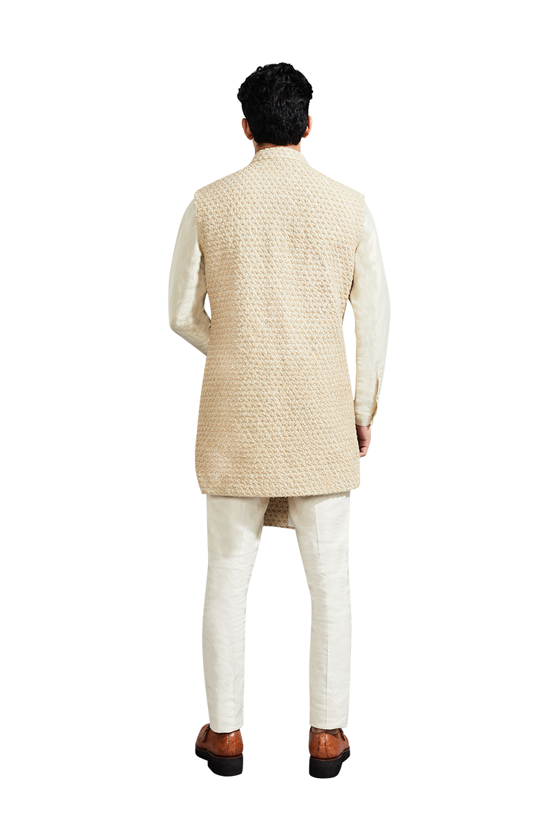 MINI FLOWER MOCK LAYER SLEEVELESS DULL GOLD JACKET  